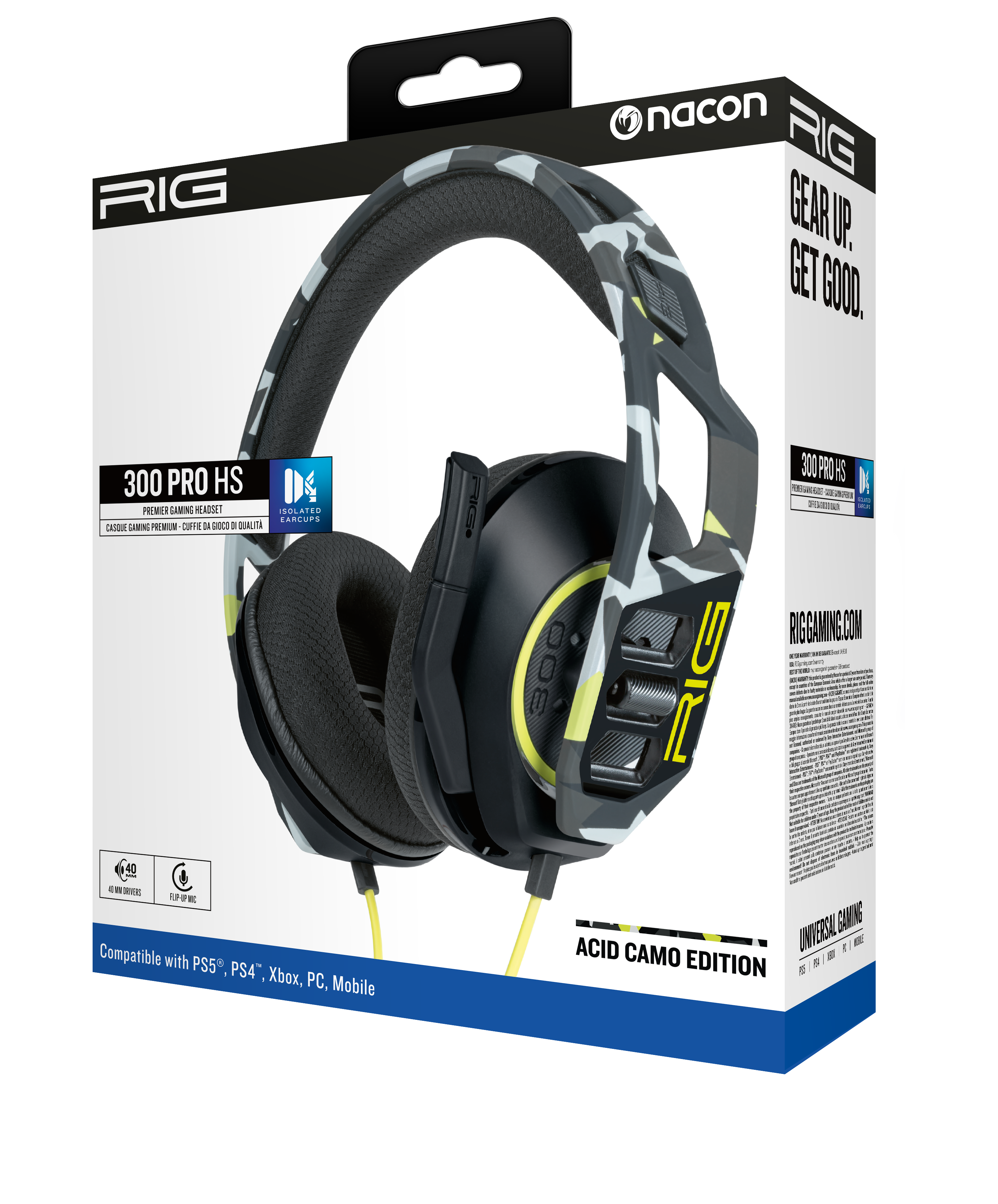 Pudełko z zestawem słuchawkowym z słuchawkami. To czarno-biały zestaw słuchawkowy.