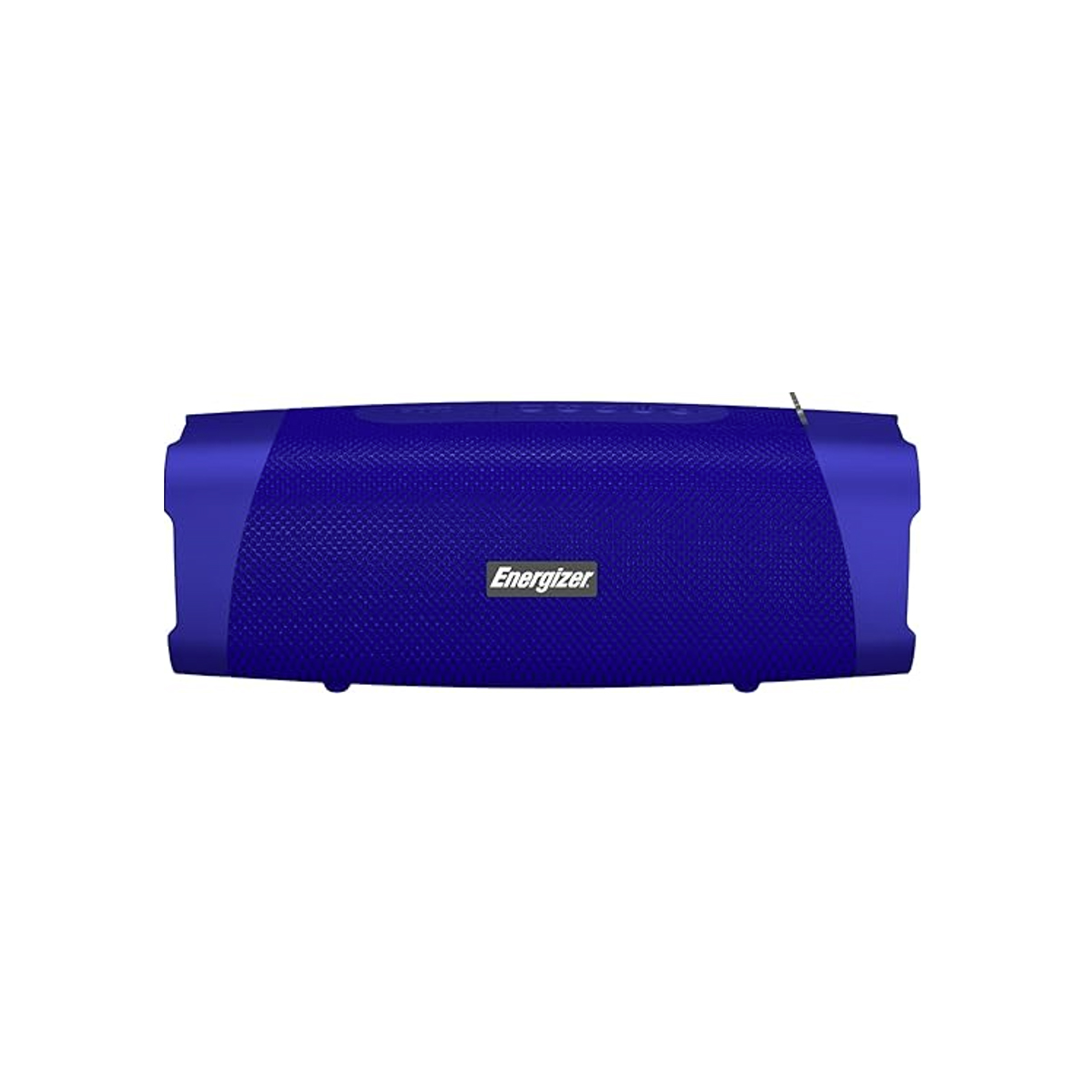Altoparlante portatile blu, orizzontale, rete nera. Il marchio 'Energizer' è sulla parte anteriore.