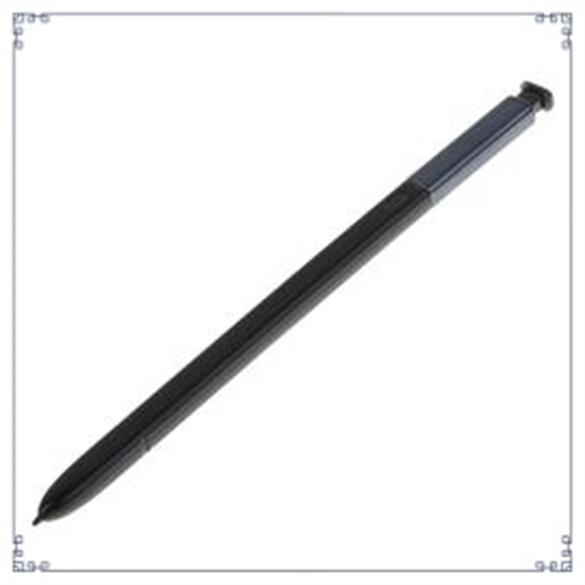 Schwarzer Stylus-Stift mit rechteckiger Oberseite. Er hat eine spitze Spitze und eine dunkle Farbe.