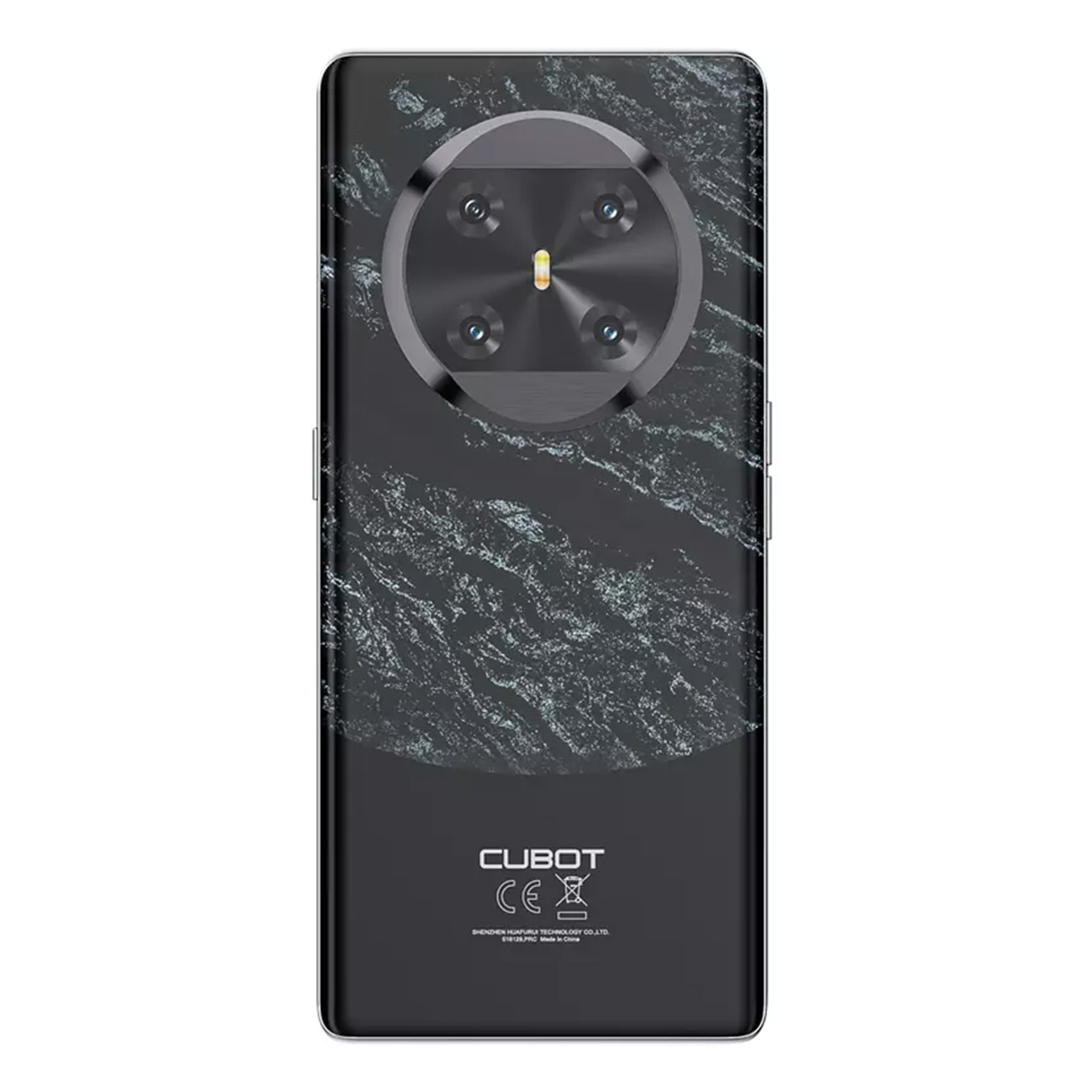 Ein schwarzes Smartphone mit marmorähnlichem Muster und CUBOT-Logo.