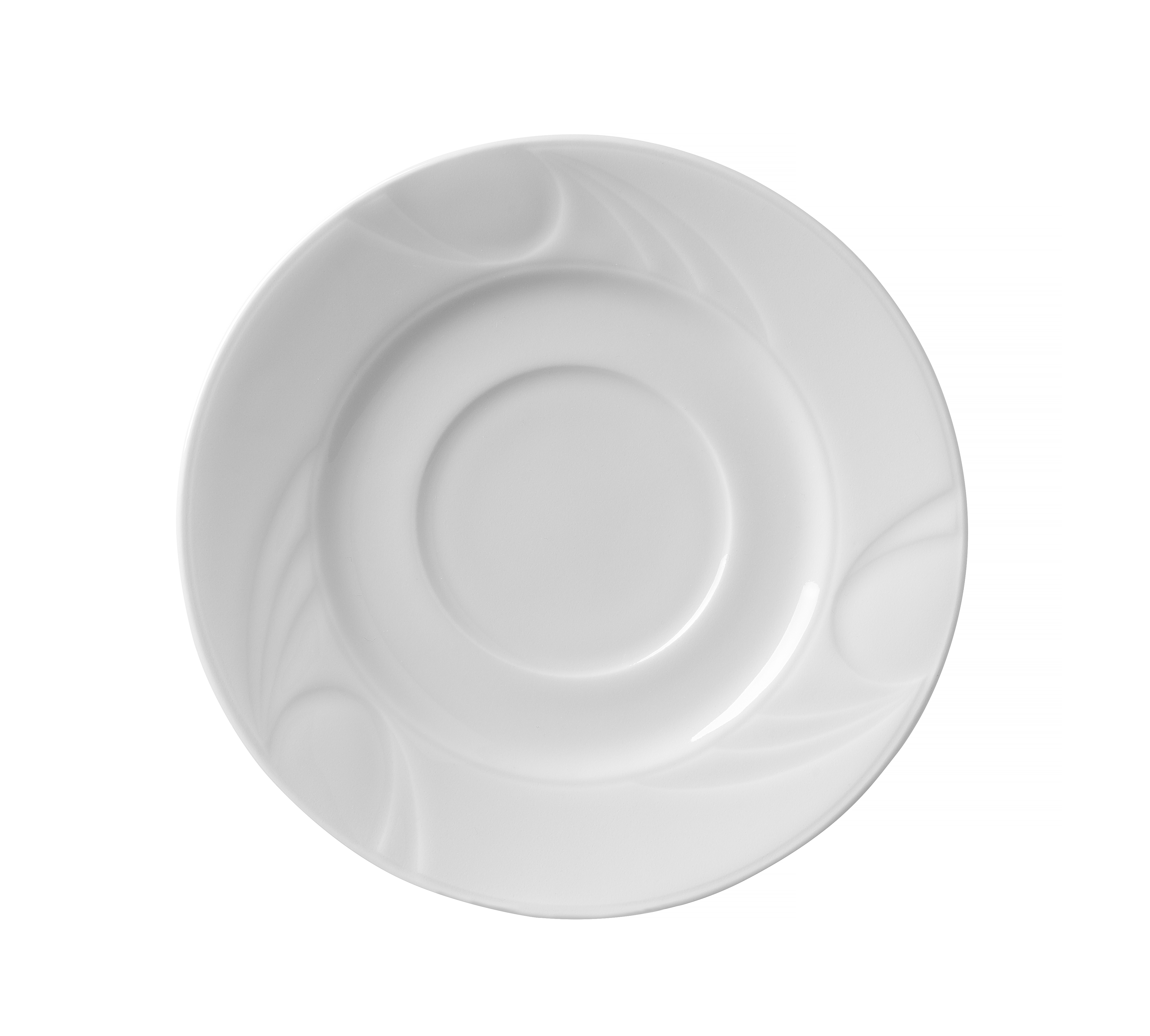 Piatto ovale bianco con bordo decorato, isolato su sfondo bianco.