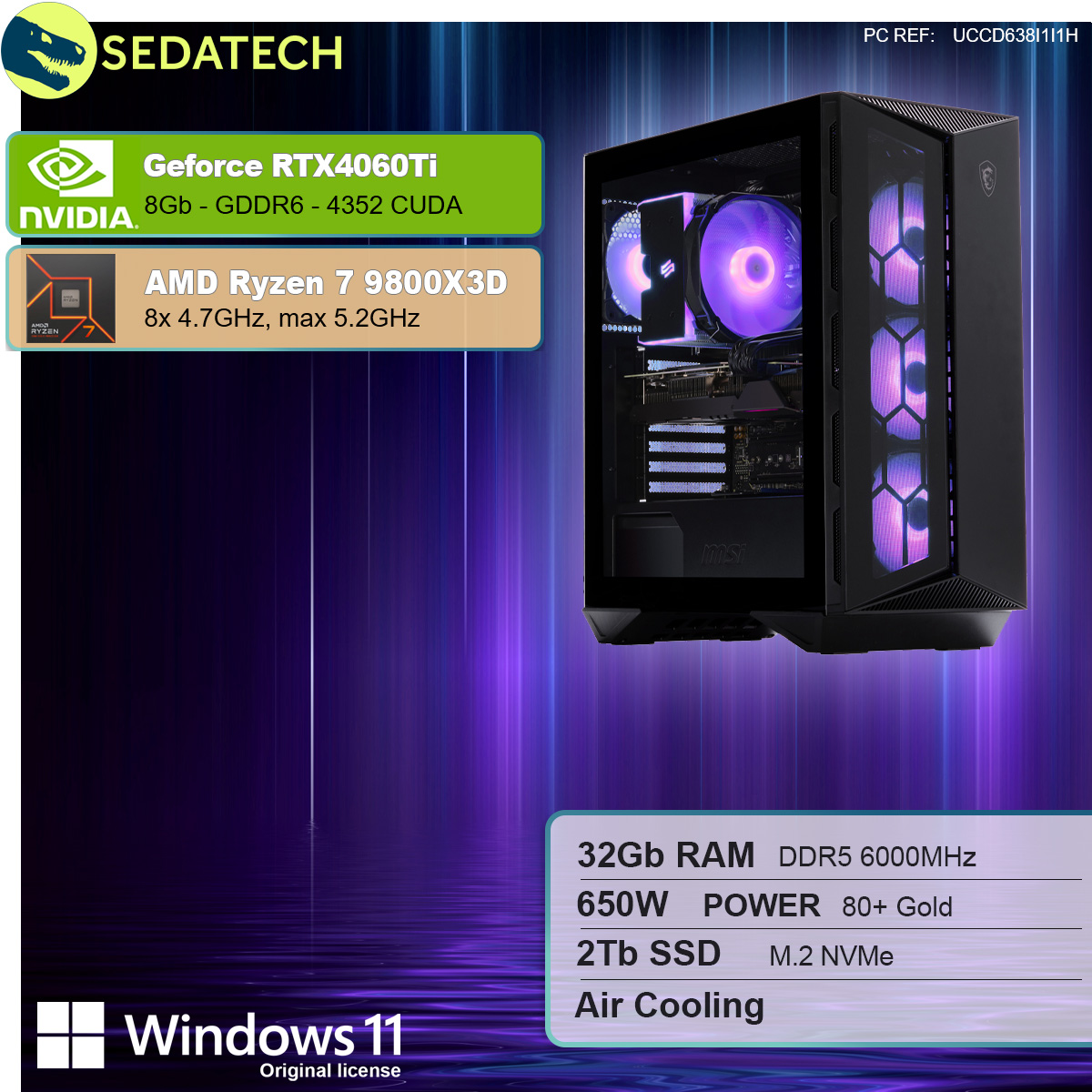 Komputer z elementami tekstowymi i obrazem na białym tle.