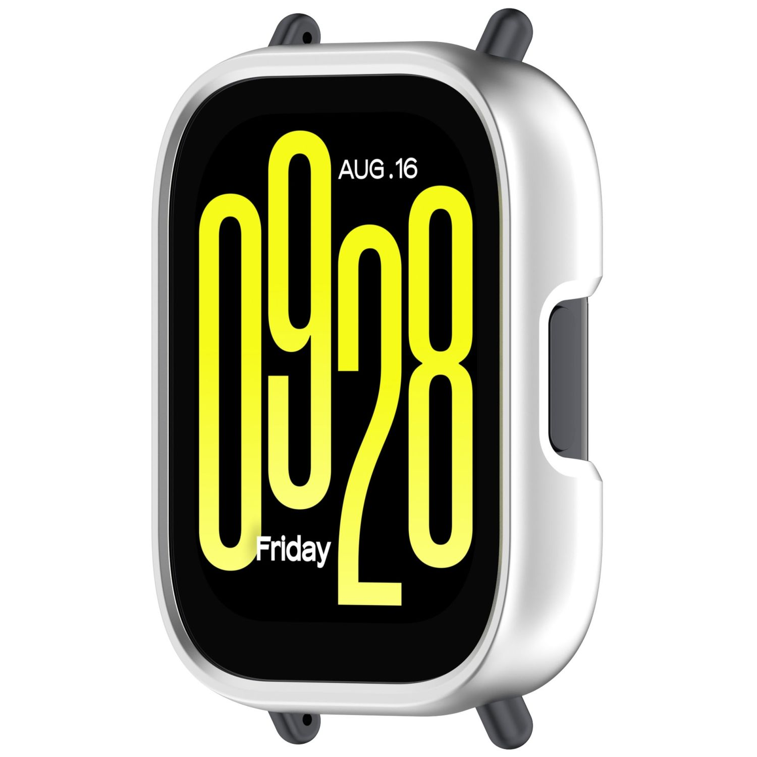 Smartwatch argentato che mostra data e ora: 16 agosto, 09:28, venerdì.