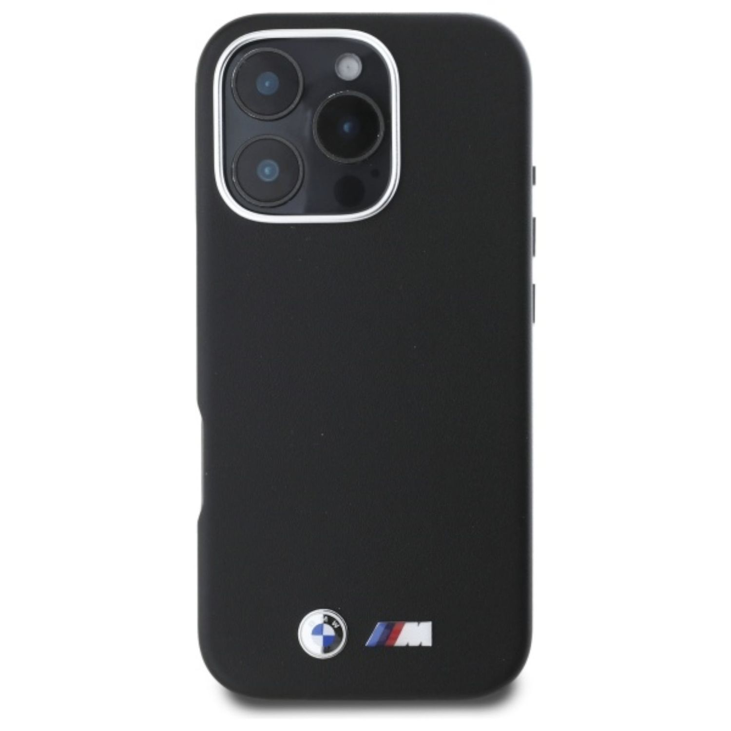 Una custodia per telefono nera con il logo BMW sul retro.