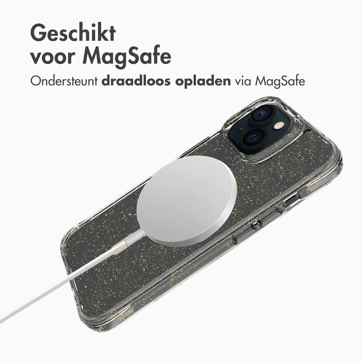 IMOSHION Glitter Back Cover with MagSafe 2.0 - Suitable for Apple iPhone 15 - Phone case for Apple iPhone 15 Gold