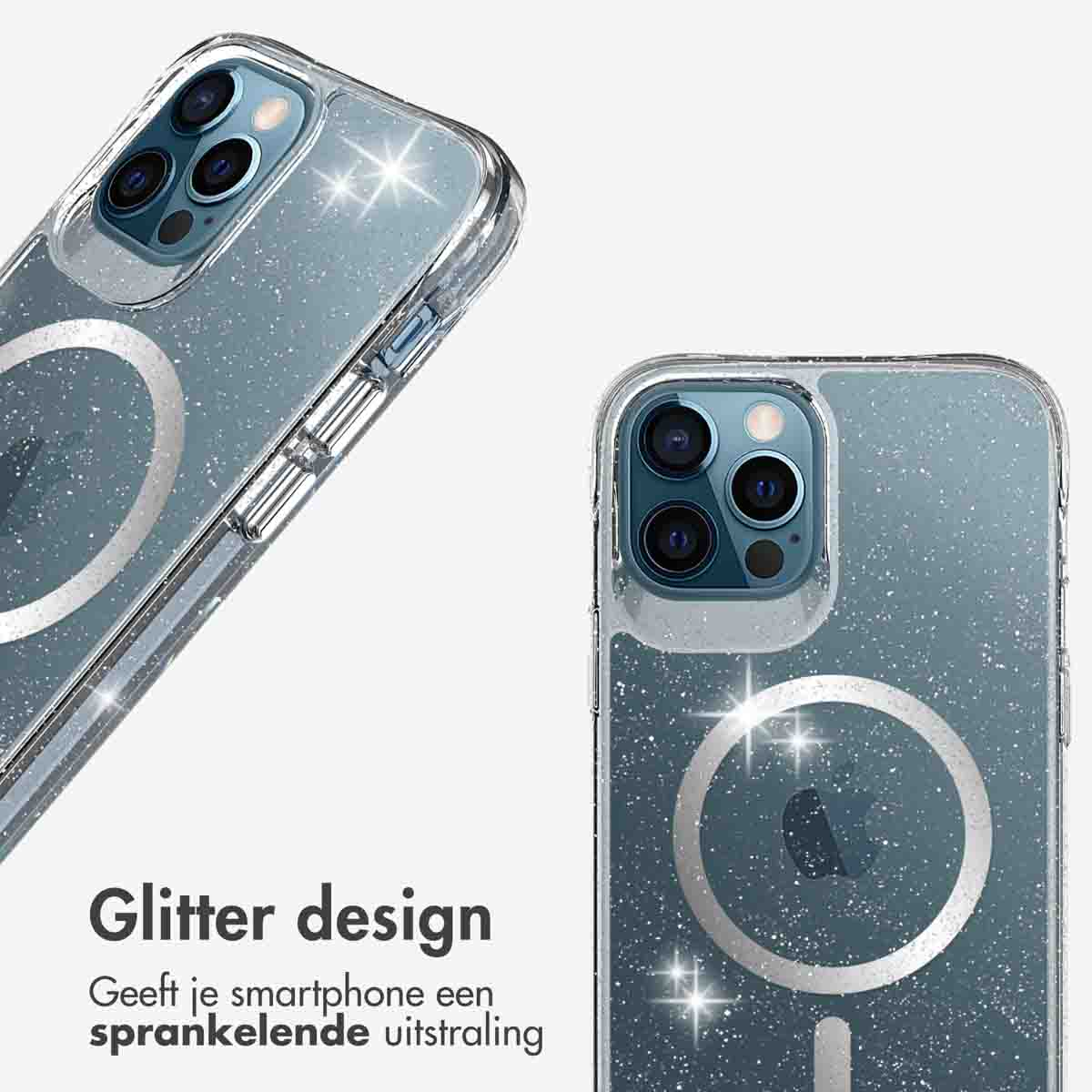 IMOSHION Glitter Backcover met MagSafe 2.0 - Geschikt voor Apple iPhone 12 (Pro) - Telefoonhoesje voor Apple iPhone 12/ iPhone 12 Pro Zilver