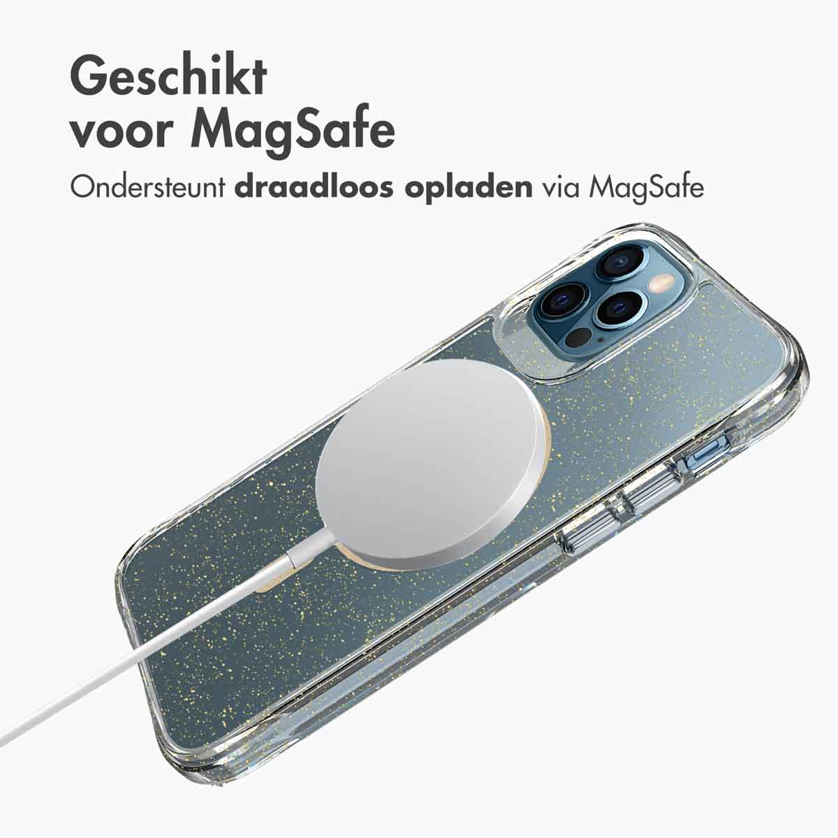 IMOSHION Glitter Backcover met MagSafe 2.0 - Geschikt voor Apple iPhone 12 (Pro) - Telefoonhoesje voor Apple iPhone 12/ iPhone 12 Pro Goud