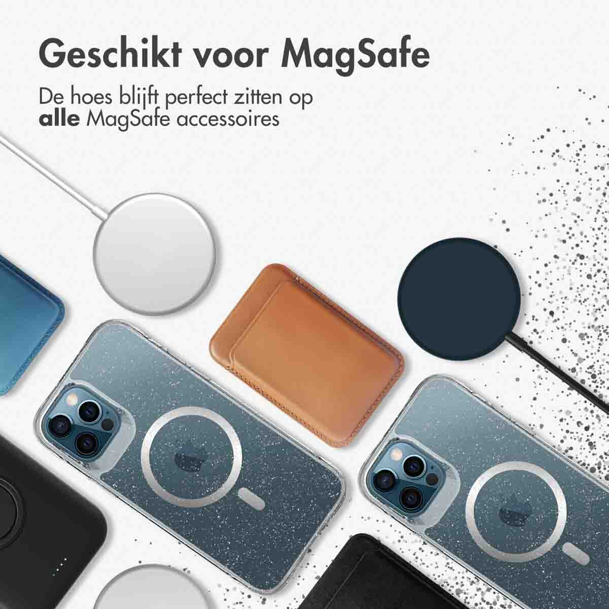 IMOSHION Glitter Backcover met MagSafe 2.0 - Geschikt voor Apple iPhone 12 (Pro) - Telefoonhoesje voor Apple iPhone 12/ iPhone 12 Pro Zilver