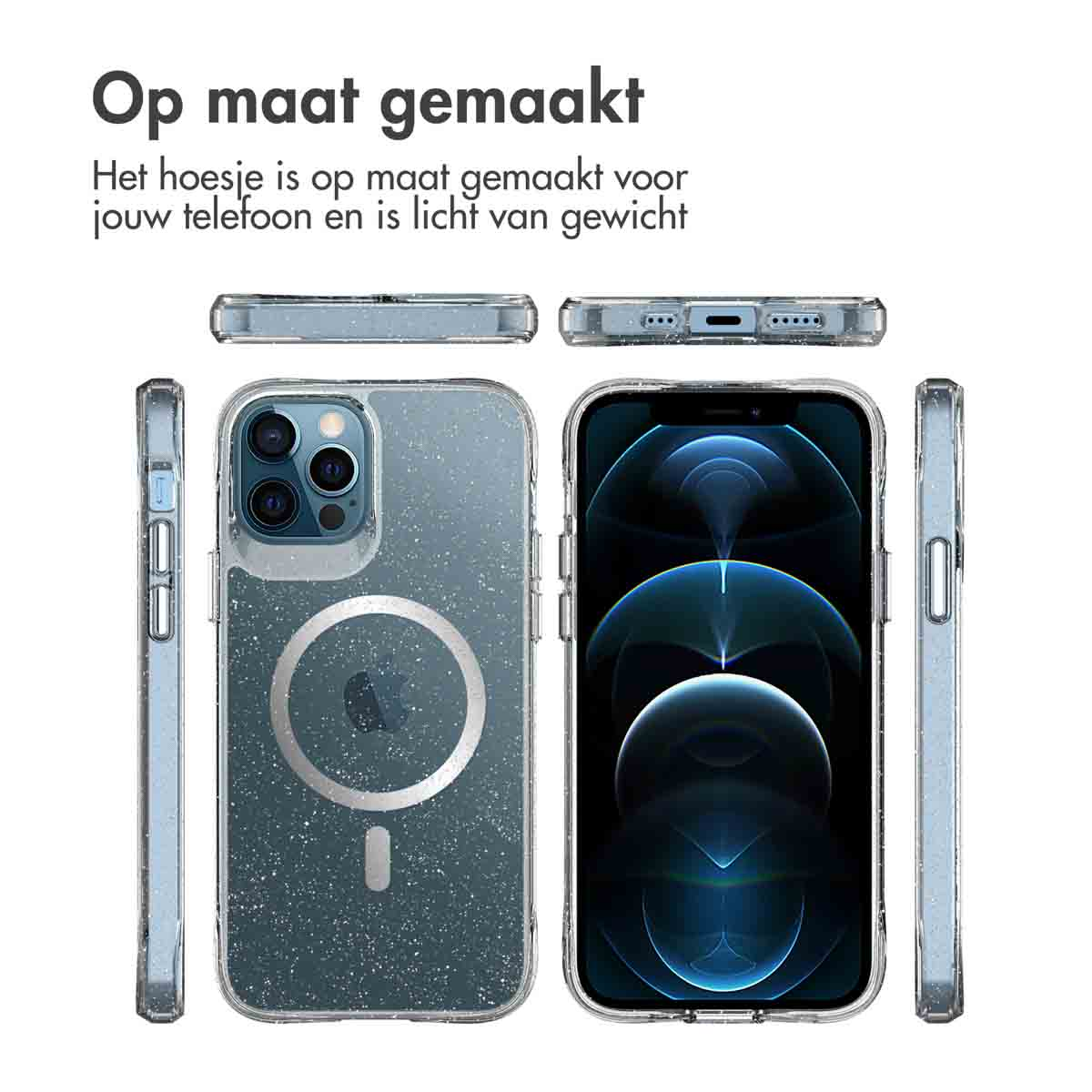 IMOSHION Glitter Backcover met MagSafe 2.0 - Geschikt voor Apple iPhone 12 (Pro) - Telefoonhoesje voor Apple iPhone 12/ iPhone 12 Pro Zilver