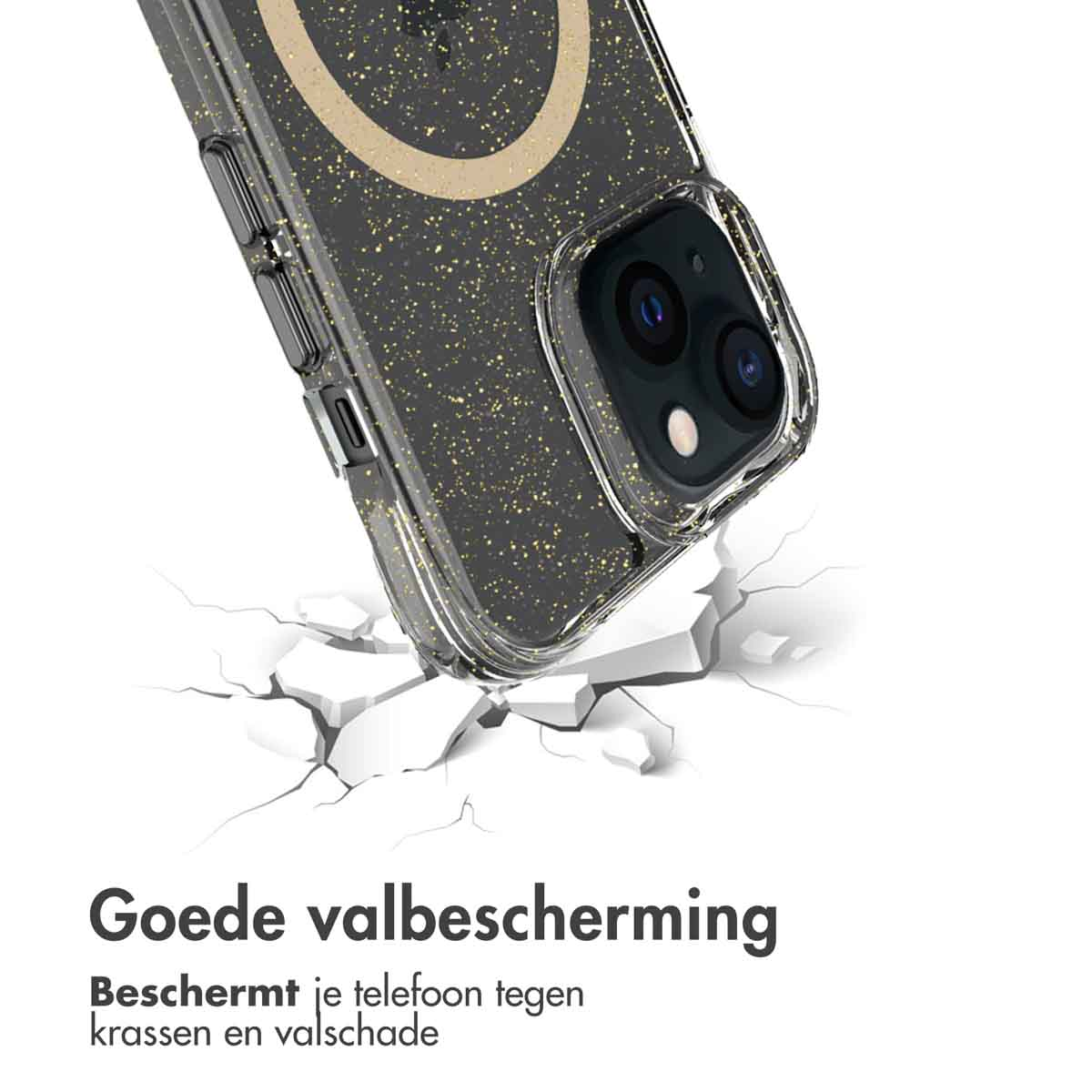 IMOSHION Glitter Back Cover with MagSafe 2.0 - Suitable for Apple iPhone 15 - Phone case for Apple iPhone 15 Gold