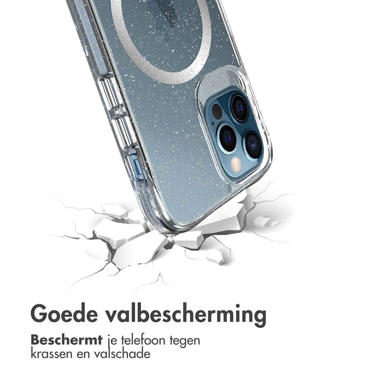 IMOSHION Glitter Backcover met MagSafe 2.0 - Geschikt voor Apple iPhone 12 (Pro) - Telefoonhoesje voor Apple iPhone 12/ iPhone 12 Pro Zilver