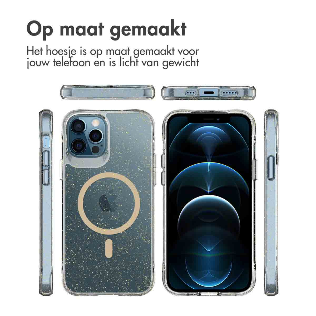 IMOSHION Glitter Backcover met MagSafe 2.0 - Geschikt voor Apple iPhone 12 (Pro) - Telefoonhoesje voor Apple iPhone 12/ iPhone 12 Pro Goud