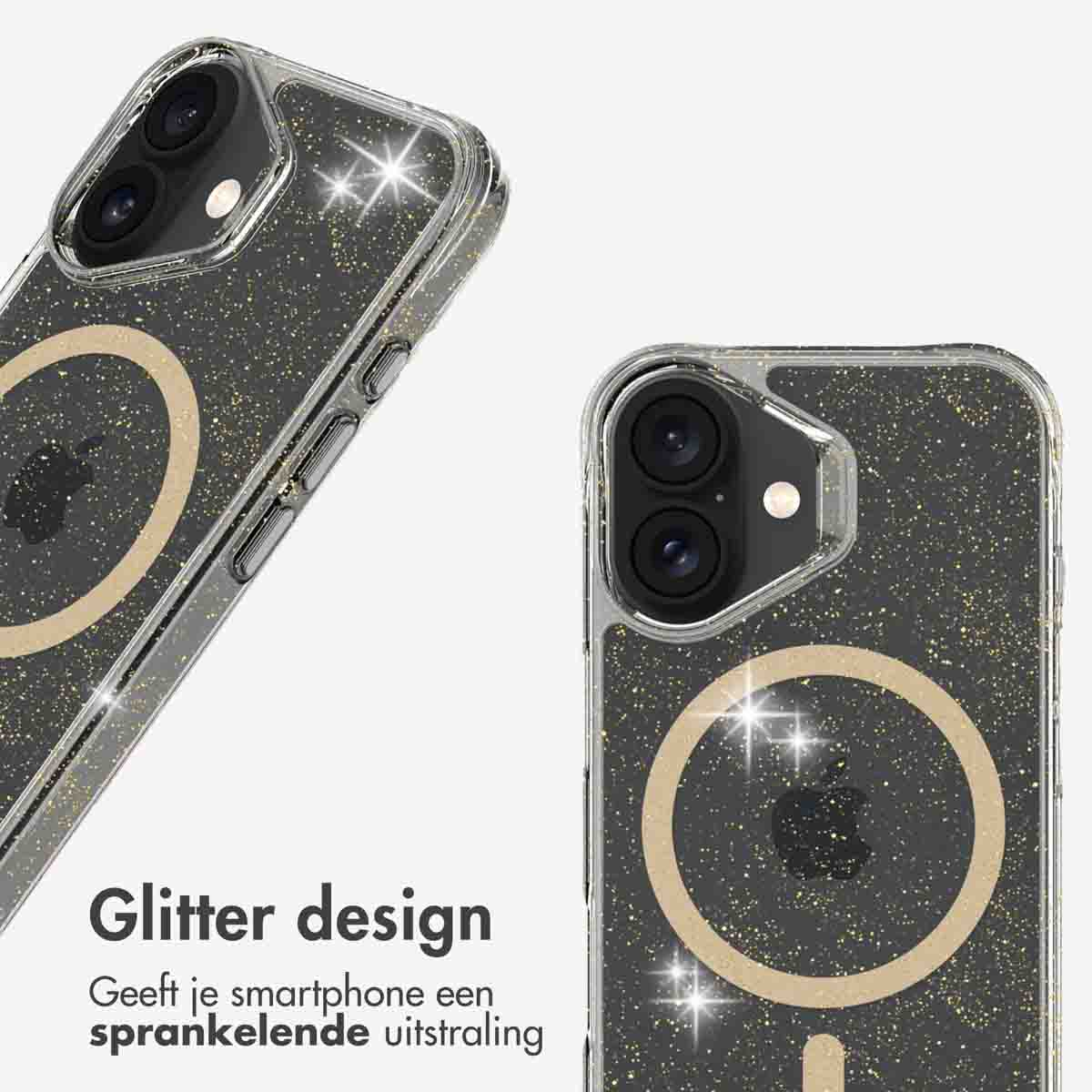IMOSHION Glitter Backcover met MagSafe 2.0 - Geschikt voor Apple iPhone 16 - Telefoonhoesje voor Apple iPhone 16 Goud