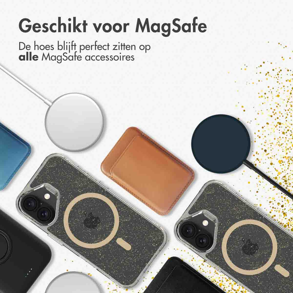 IMOSHION Glitter Backcover met MagSafe 2.0 - Geschikt voor Apple iPhone 16 - Telefoonhoesje voor Apple iPhone 16 Goud