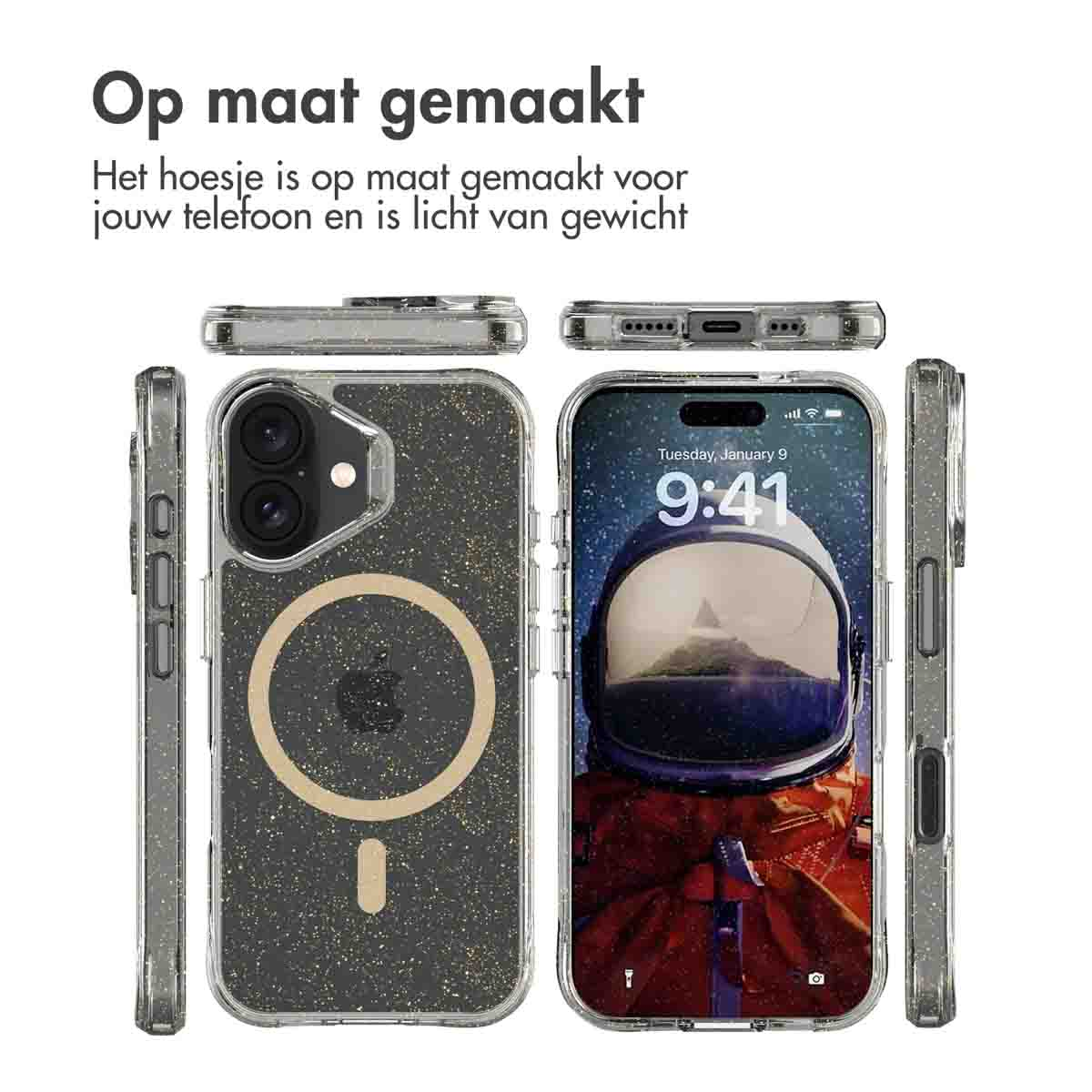 IMOSHION Glitter Backcover met MagSafe 2.0 - Geschikt voor Apple iPhone 16 - Telefoonhoesje voor Apple iPhone 16 Goud