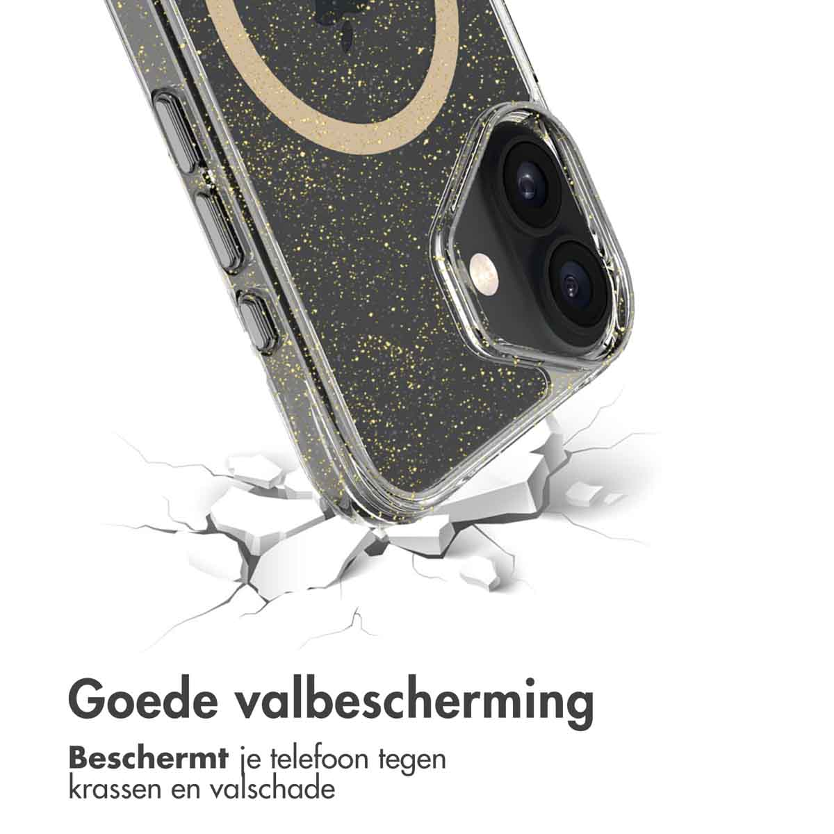 IMOSHION Glitter Backcover met MagSafe 2.0 - Geschikt voor Apple iPhone 16 - Telefoonhoesje voor Apple iPhone 16 Goud