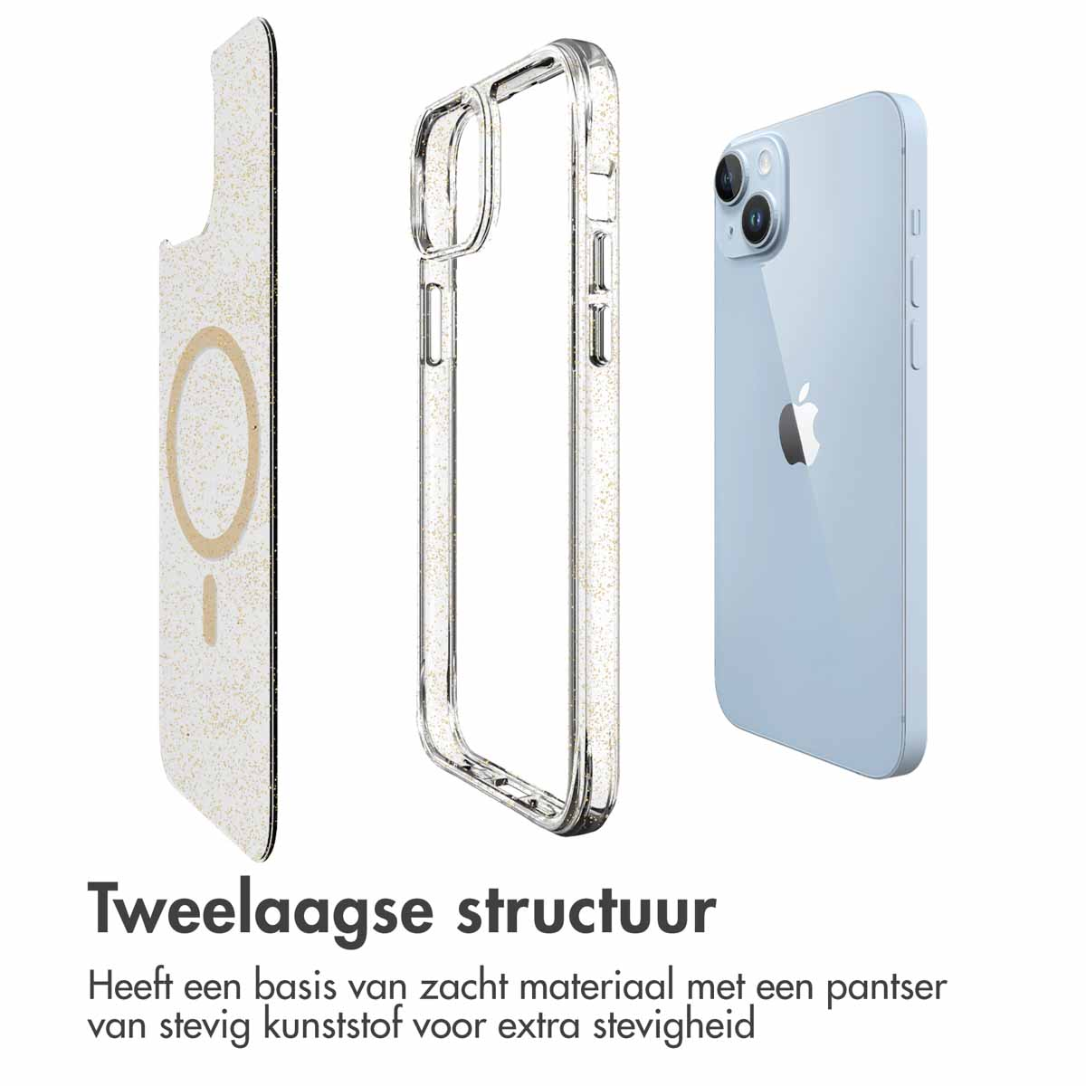 Téléphone et deux coques transparentes avec un revêtement protecteur.