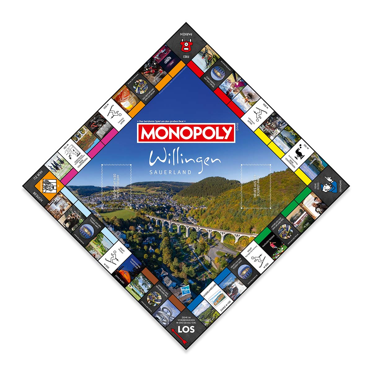 Monopoly-Spielbrett mit der Region Willingen Sauerland, mit verschiedenen Spielfeldern.
