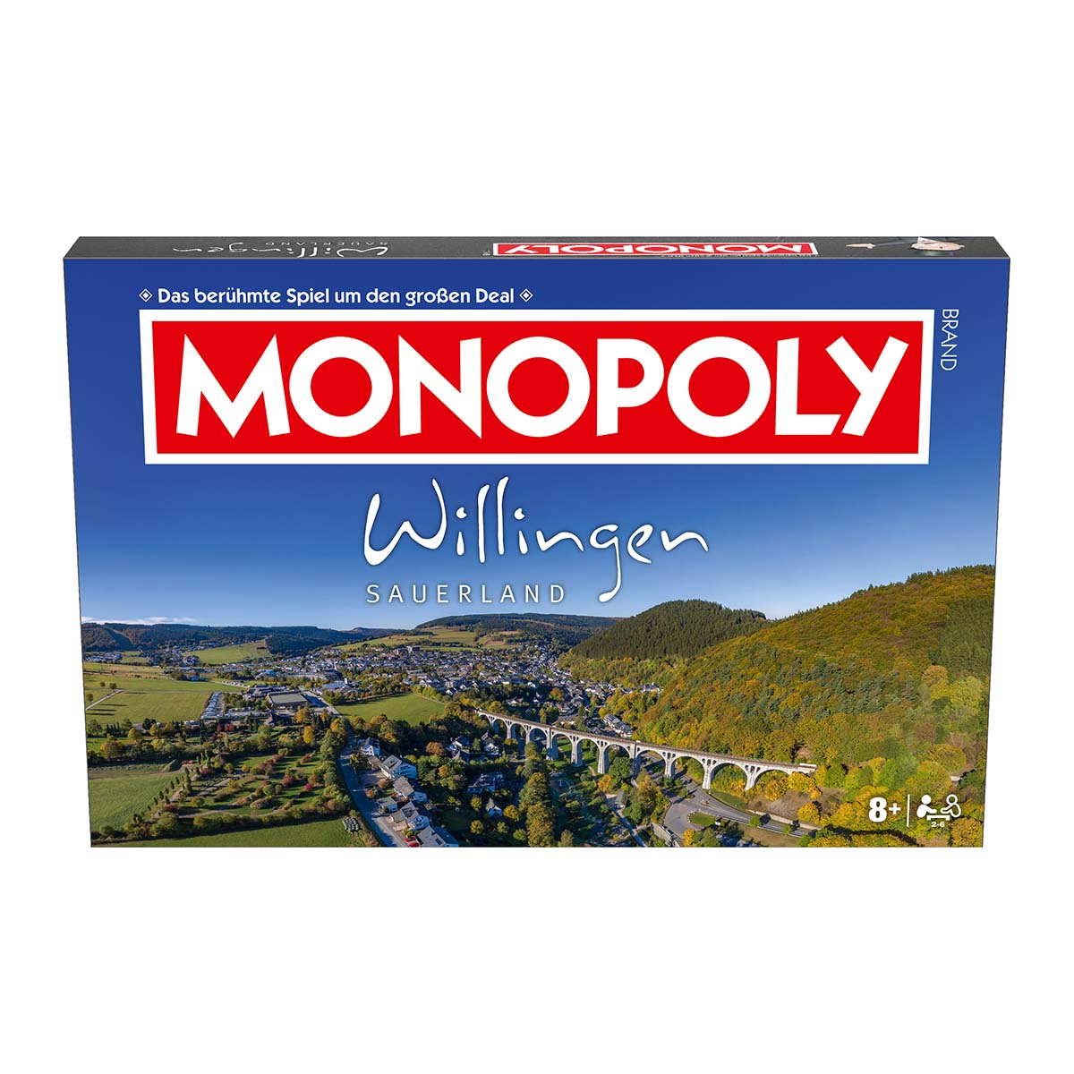 Monopoly-Brettspielbox mit einer Landschaft von Willingen, Sauerland, Deutschland.