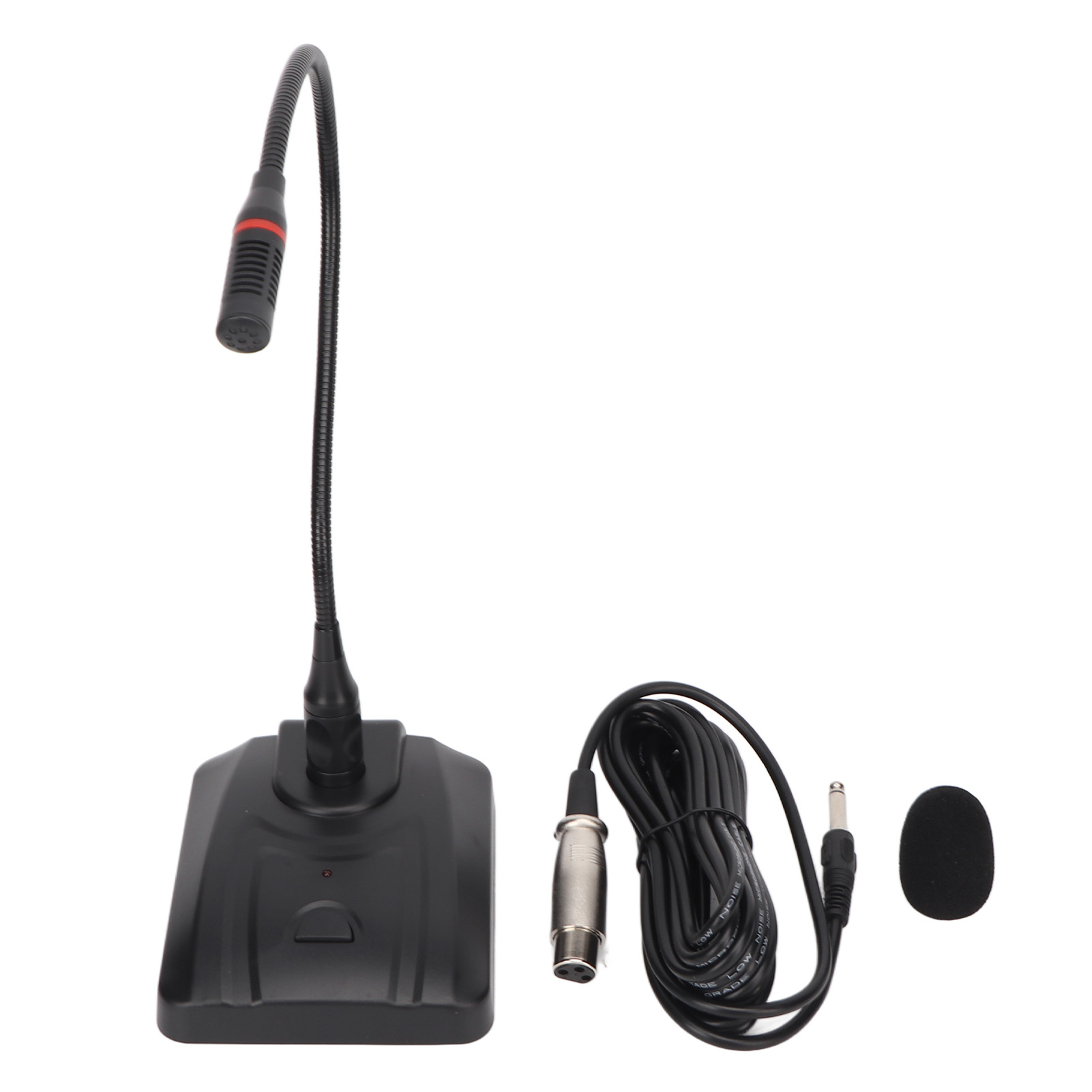 Schwarzes Mikrofon mit flexiblem Hals und Basis, Kabel und zusätzlichem Kopf.