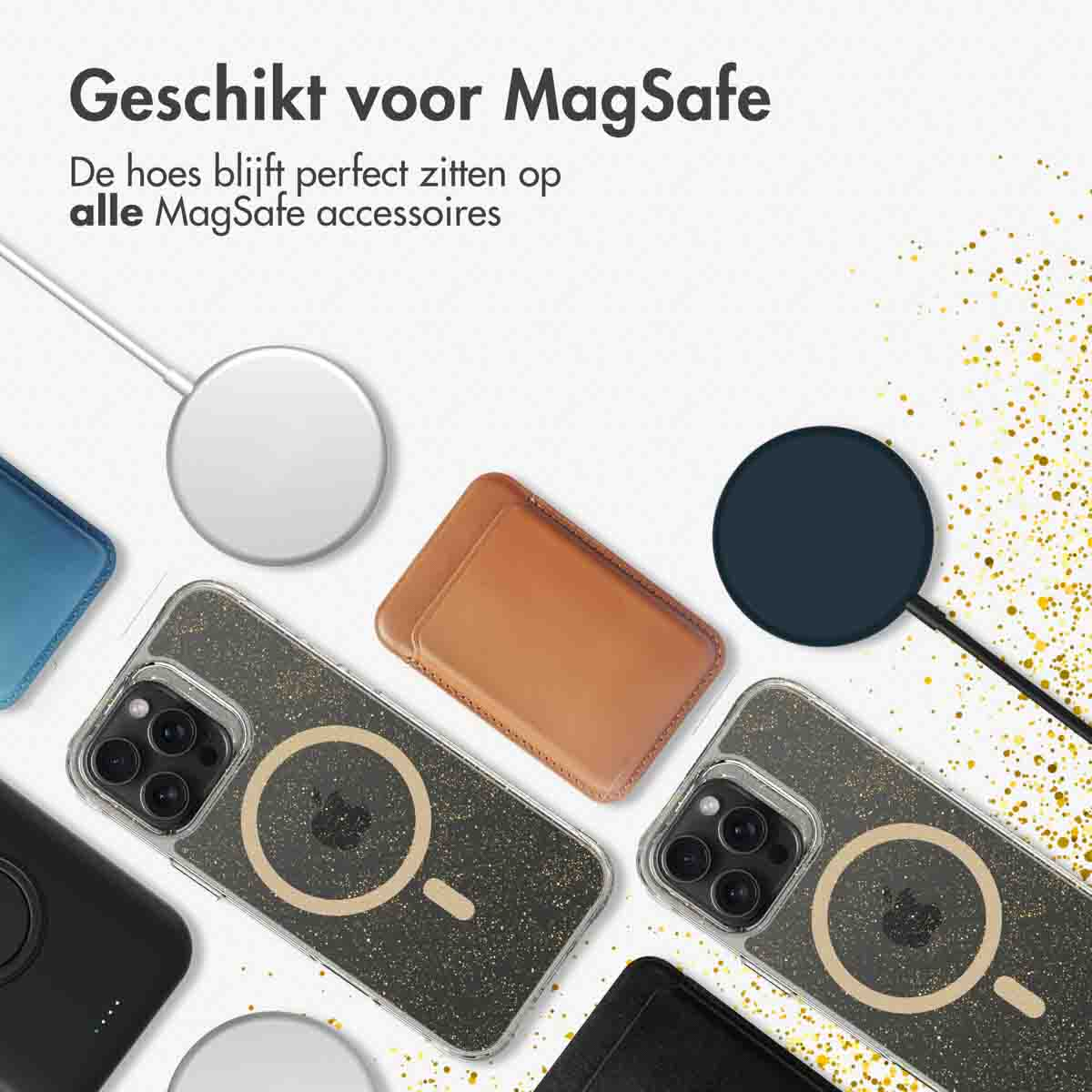 IMOSHION Glitter Backcover met MagSafe 2.0 - Geschikt voor Apple iPhone 16 Pro Max - Telefoonhoesje voor Apple iPhone 16 Pro Max Goud