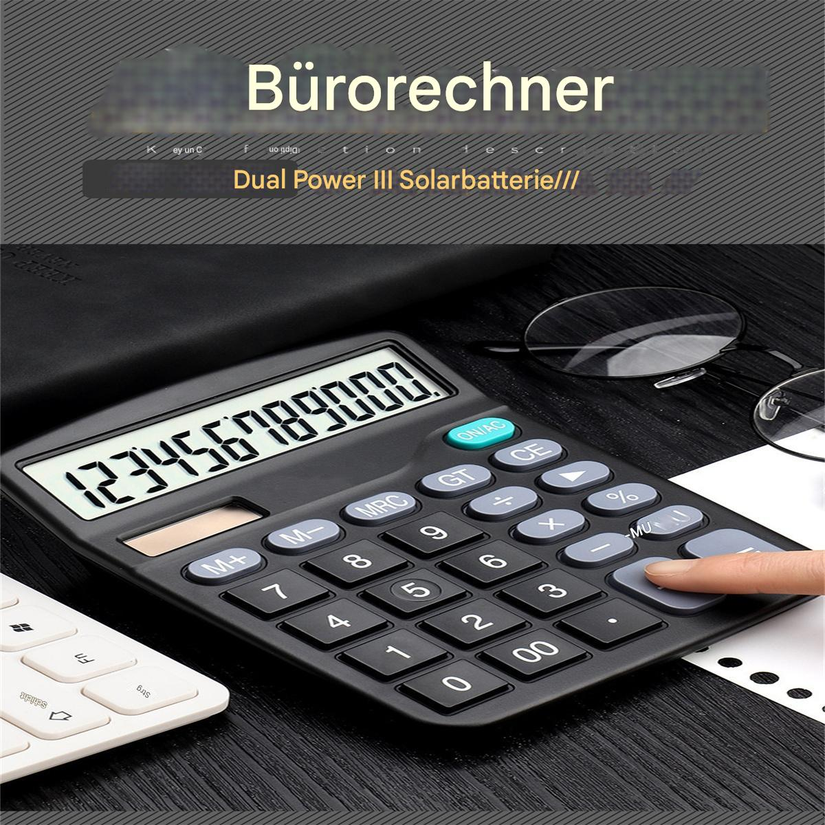 Schwarzer Taschenrechner mit weißer Anzeige. Eine Hand drückt die Gleichheitstaste.