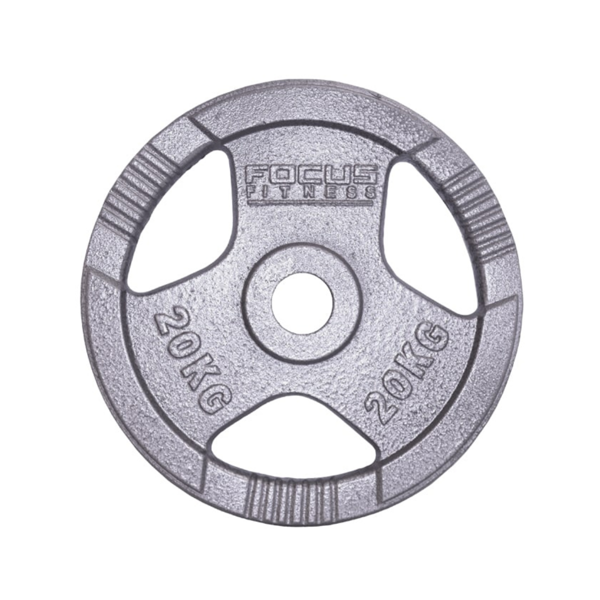 Gray weight plate with a logo. White background.