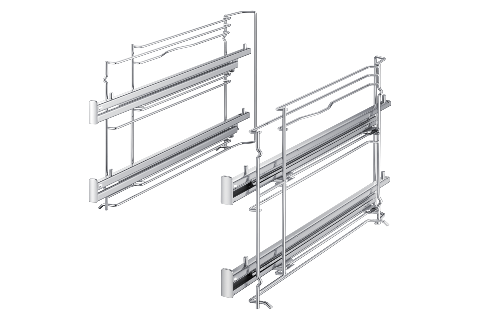 Metalowe szuflady z drucianą ramą. Stanowią część szafki, z wieloma poziomami.