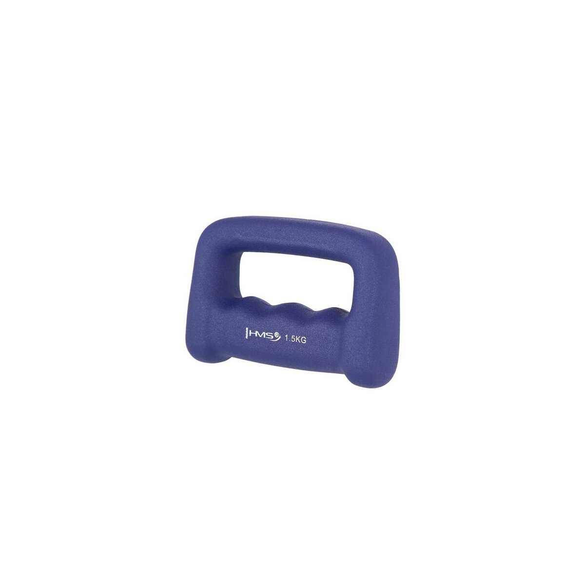 Blaues Gewicht, Handgriff-Design, HMS 1,5 kg gekennzeichnet. Weißer Hintergrund.