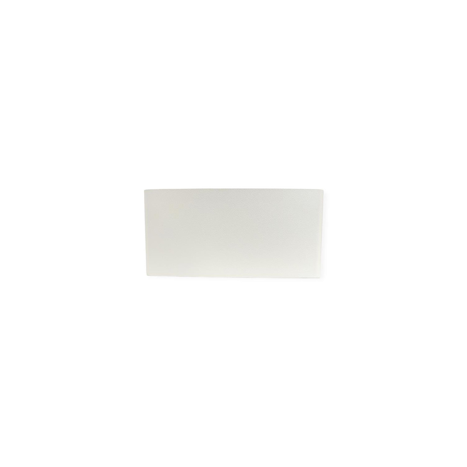 Ein weißes, rechteckiges Lichtpaneel, mittig auf weißem Hintergrund positioniert.