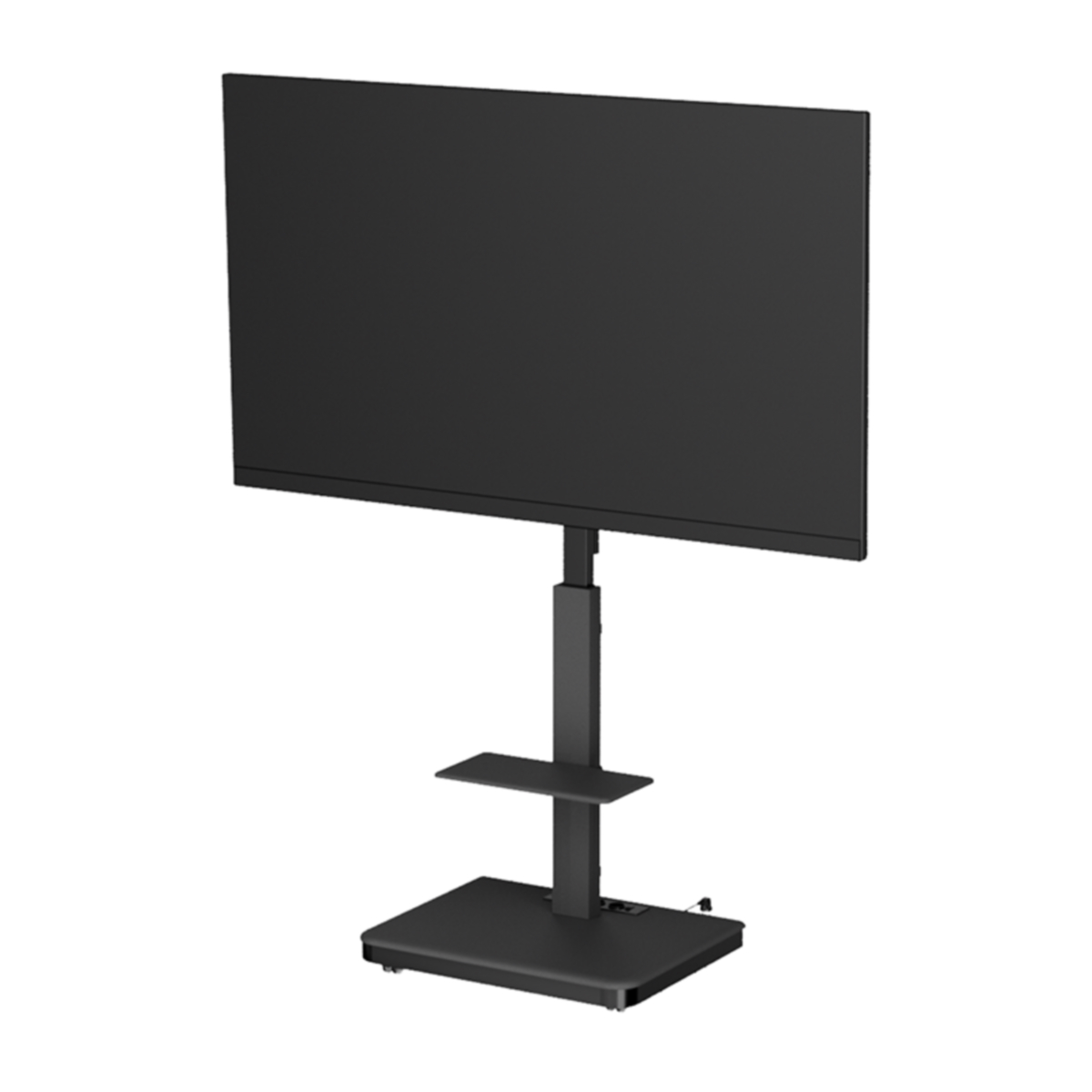 Black TV stand with a flat screen. White background.