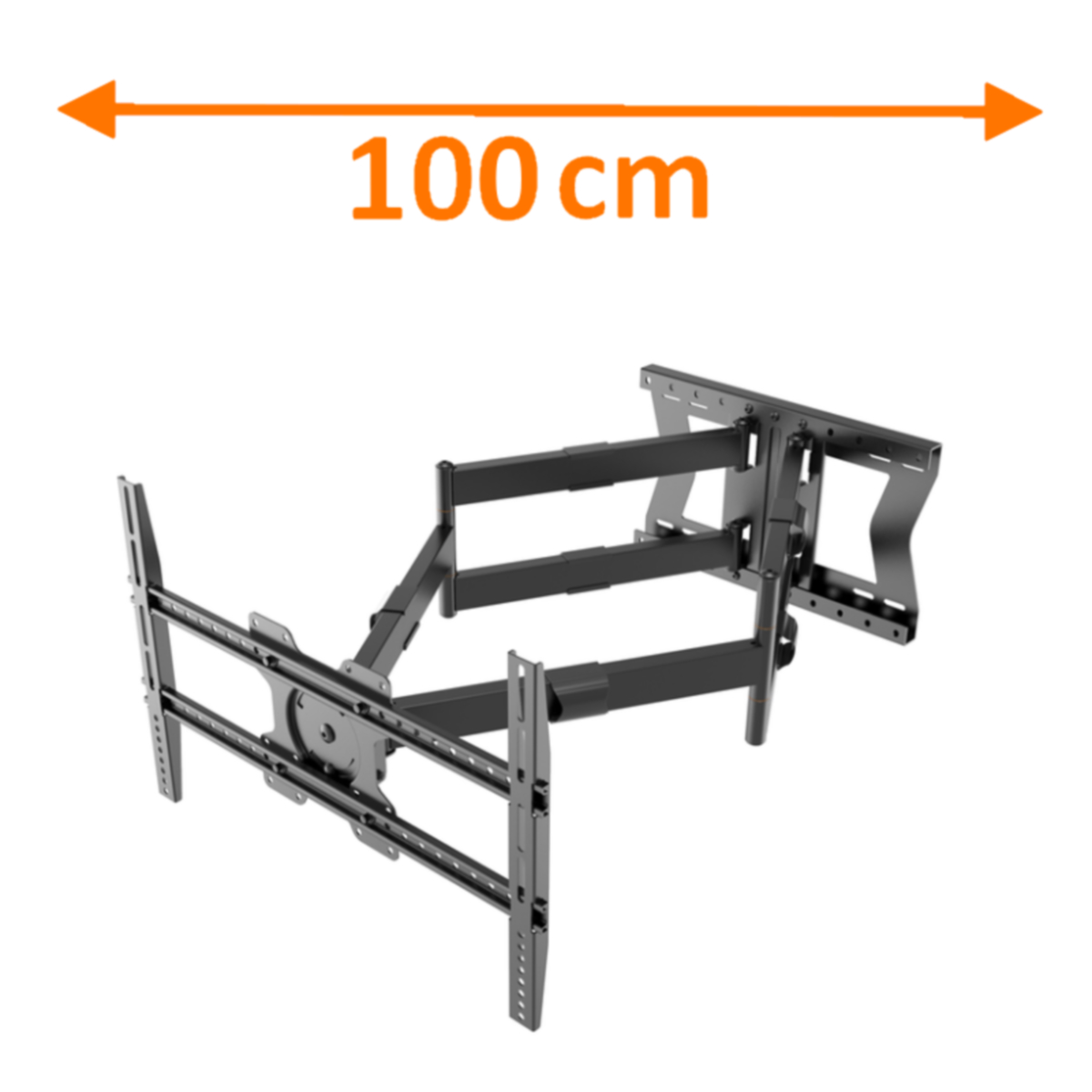 Tv-beugel met 100 cm meting. Zwarte beugel. Witte achtergrond.