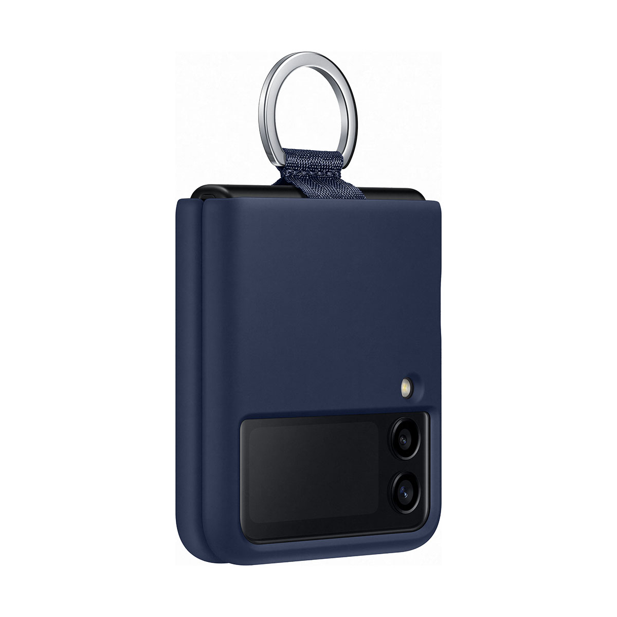 Eine blaue Handyhülle mit Kamera und Ring.