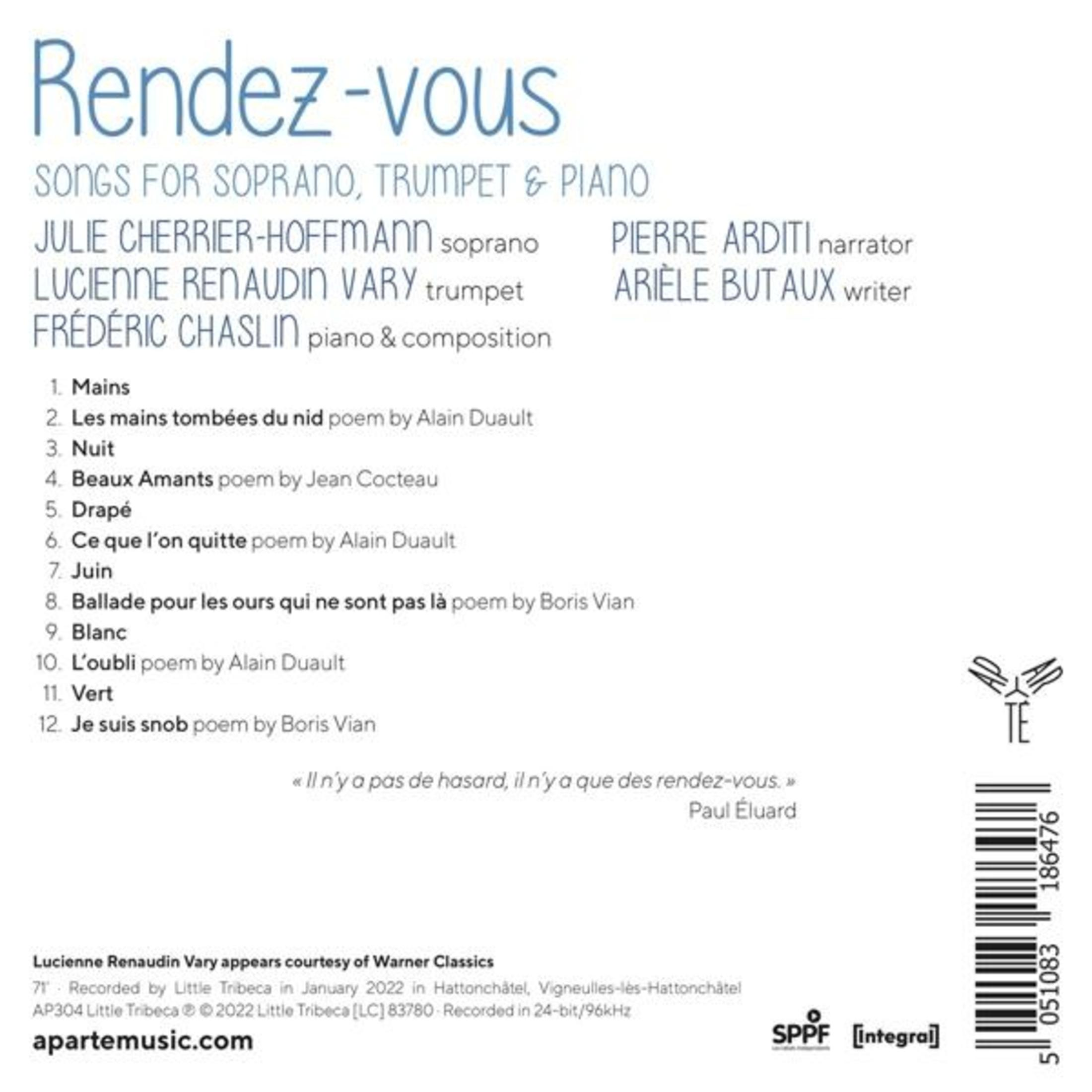 Copertina dell'album con testo e un elenco di canzoni.