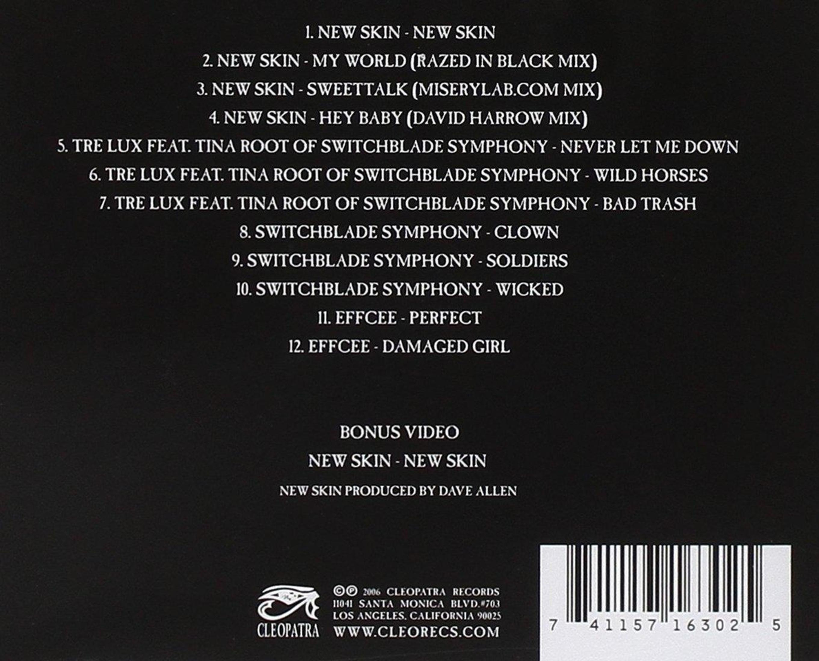 Dos du CD. Une liste de chansons et de crédits. Le titre de l'album est 'New Skin - New Skin'.