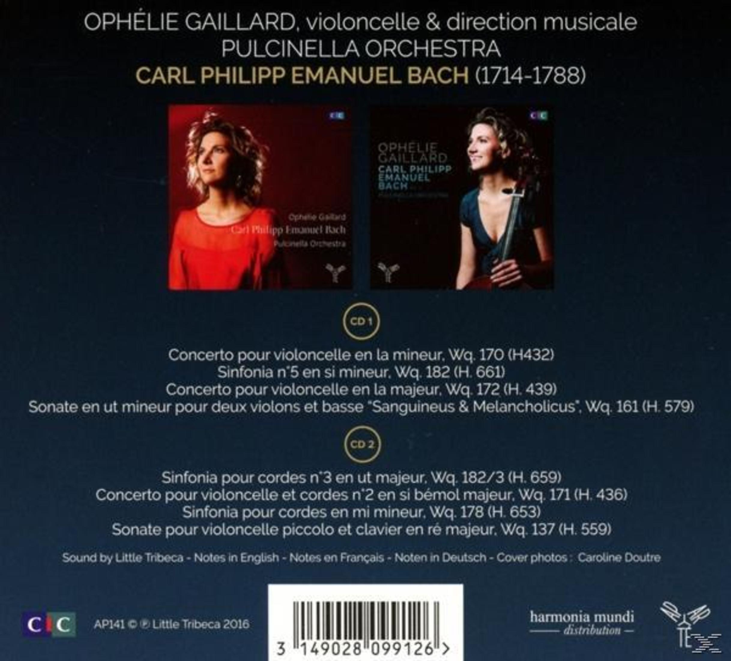 Albumhoes, twee foto's van een vrouw. Tekst: OPHÉLIE GAILLARD, CARL PHILIPP EMANUEL BACH.