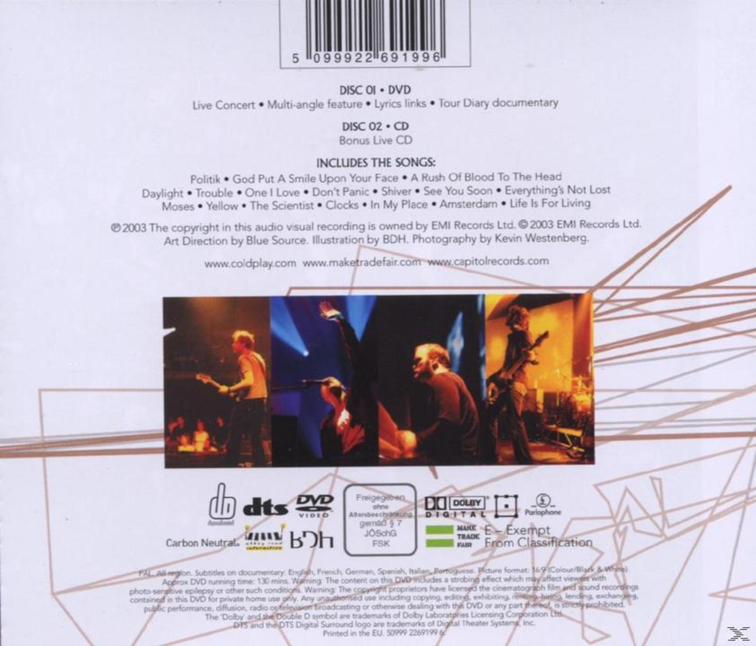 Album cover with a list of songs and credits, and a band on the stage.