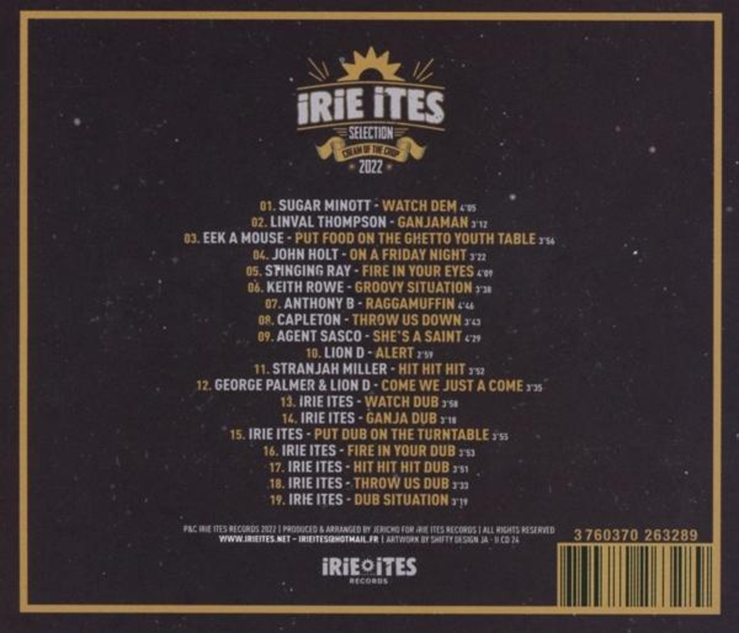 Copertina dell'album con un elenco di tracce e il testo 'Irie Ites Selection Cream Of The Crop 2022'.