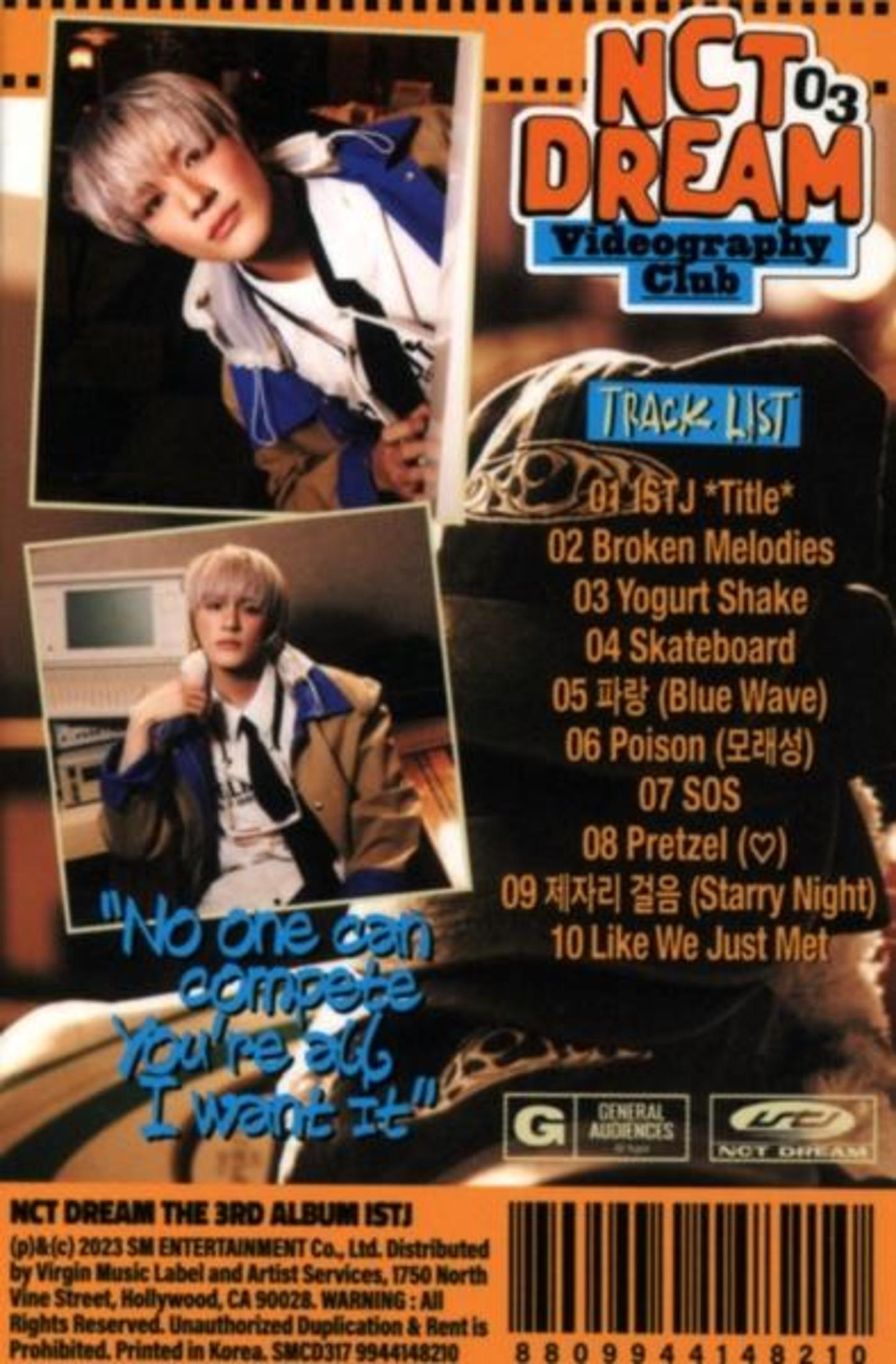 NCT Dream album cover. Two photos of a young man, album tracklist and text in a colorful design.