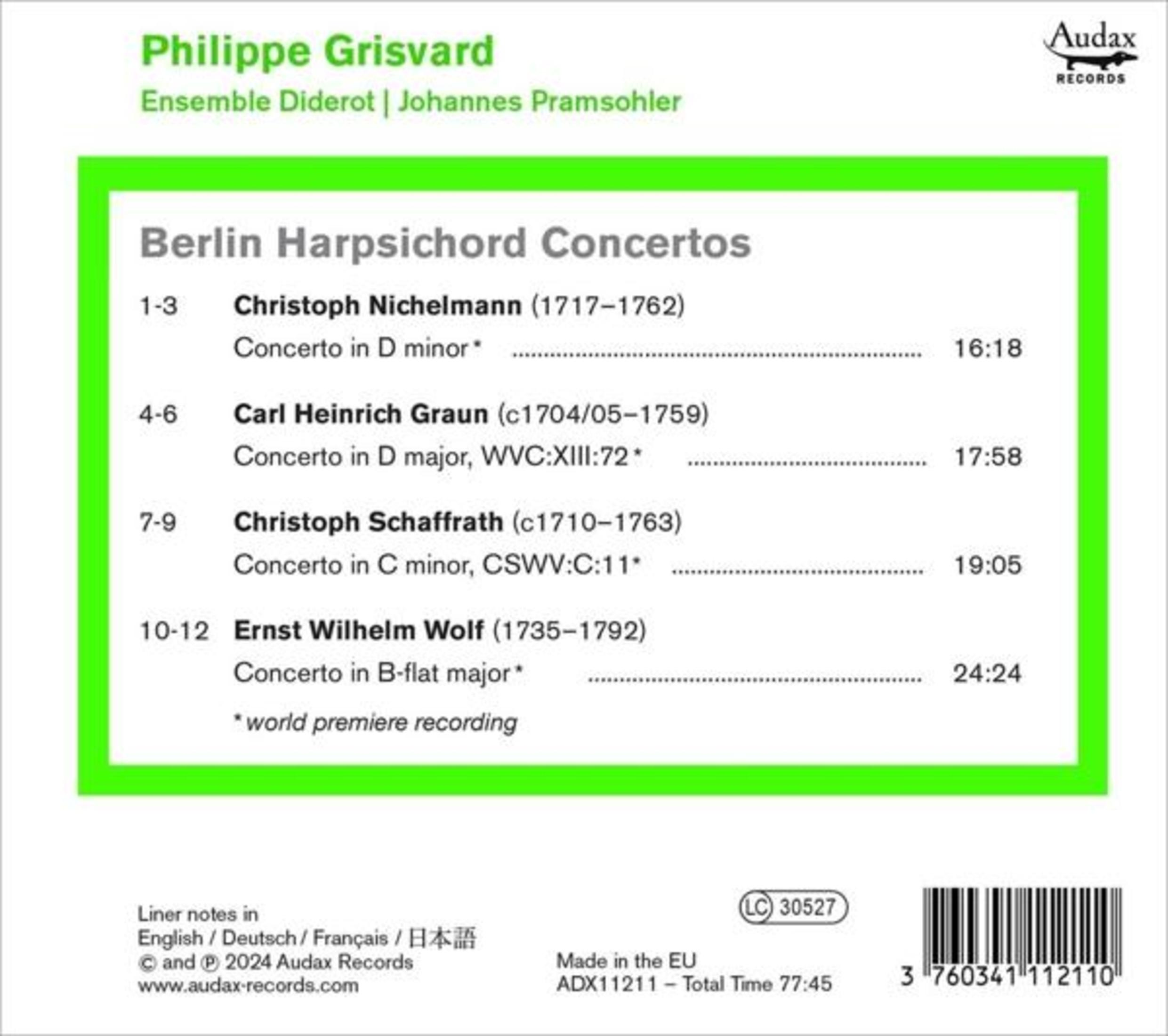 Copertina CD con cornice verde, elenca brani musicali di Christoph Nichelmann e altri.