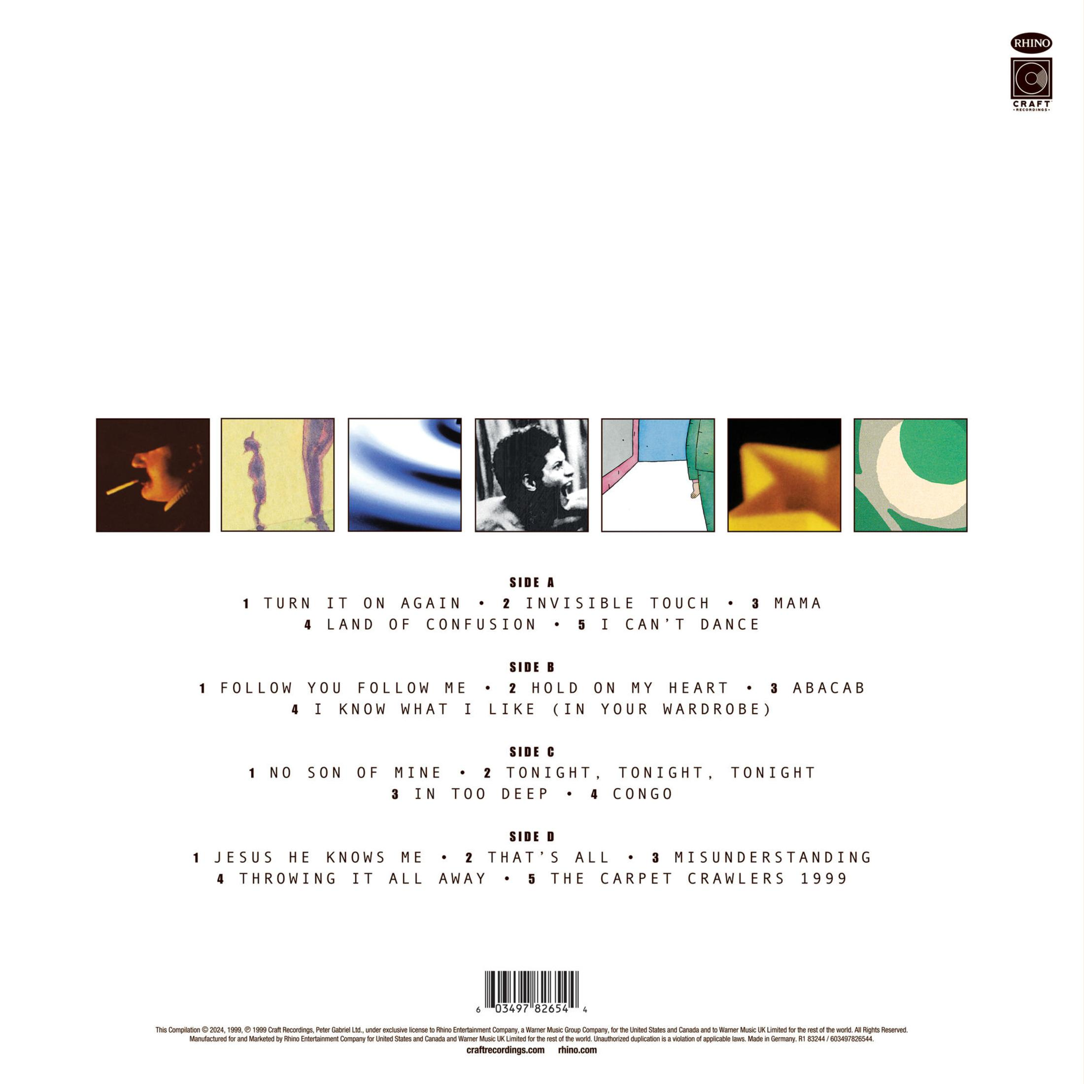 Contraportada del álbum. Lista de canciones, fotos de personas, título del álbum y nombre del artista son visibles.