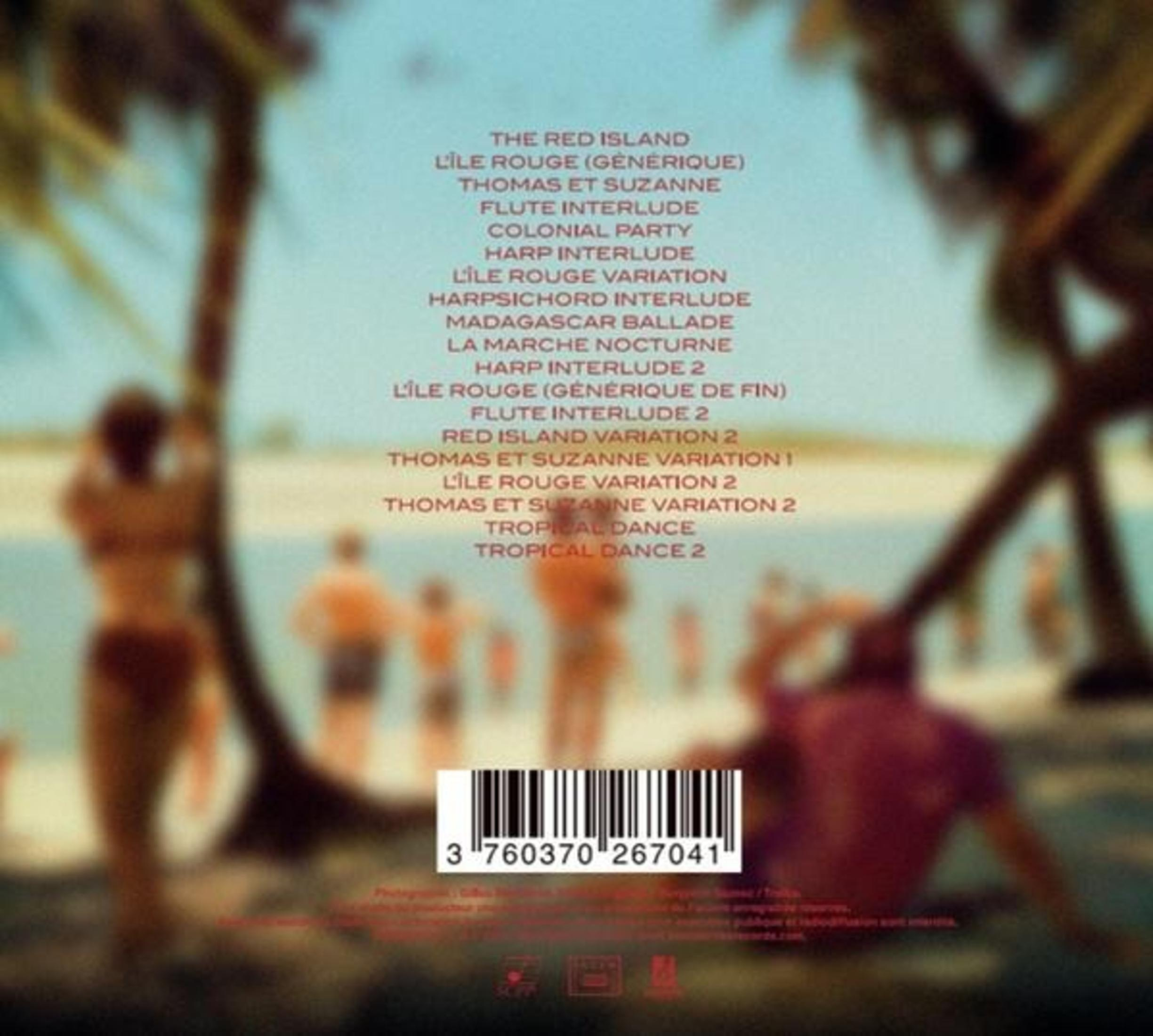 Dos d'un boîtier de CD avec une scène de plage et une liste des titres. Des gens sur la plage.