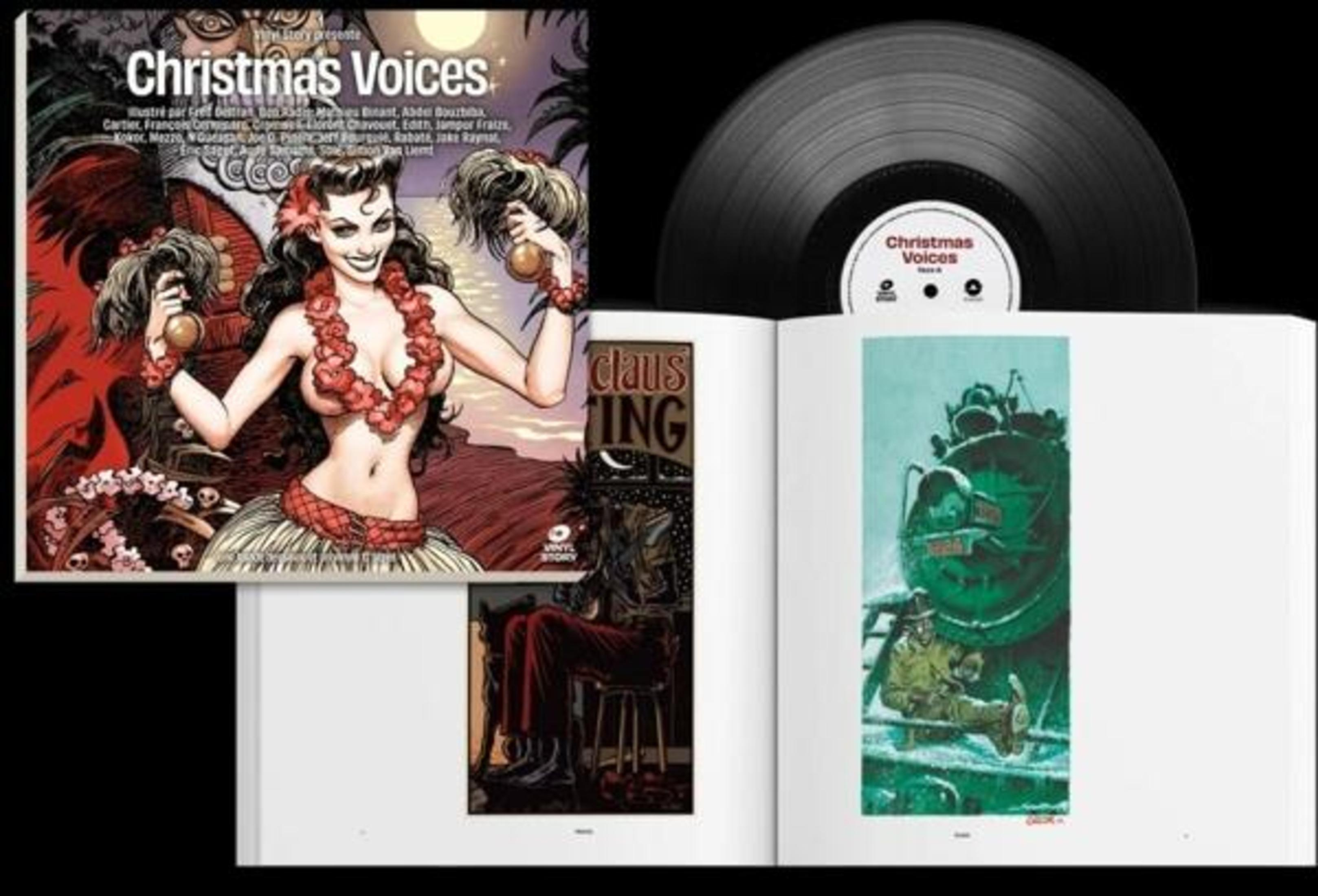 Copertina dell'album con una donna, un vinile e un libro aperto con illustrazioni.