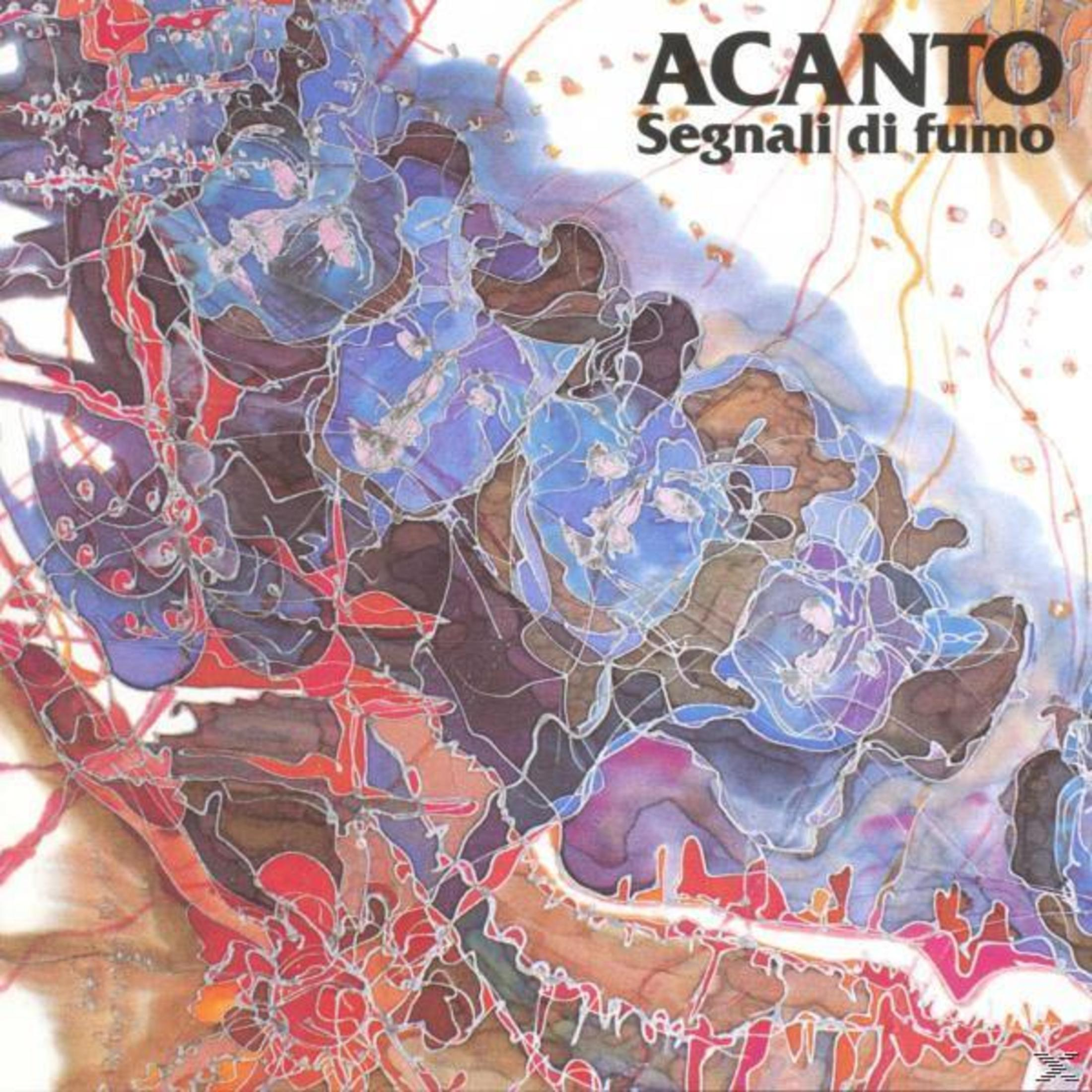 Abstracte kunstalbumhoes met bloem- en geometrische vormen in blauwe en oranje tinten.