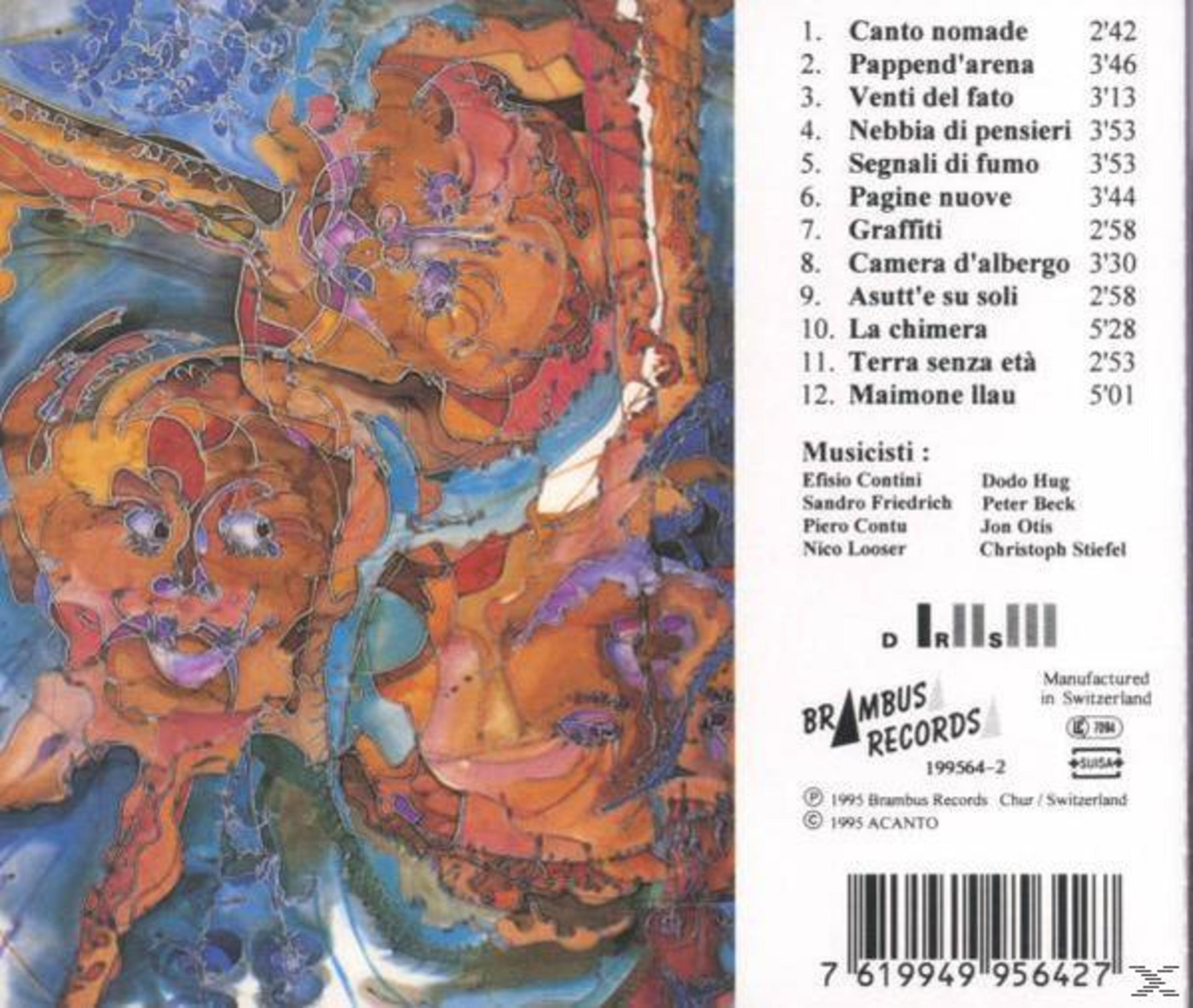 Albumhoes met kunst en tekst in het Italiaans, en een lijst met nummers aan de rechterkant.