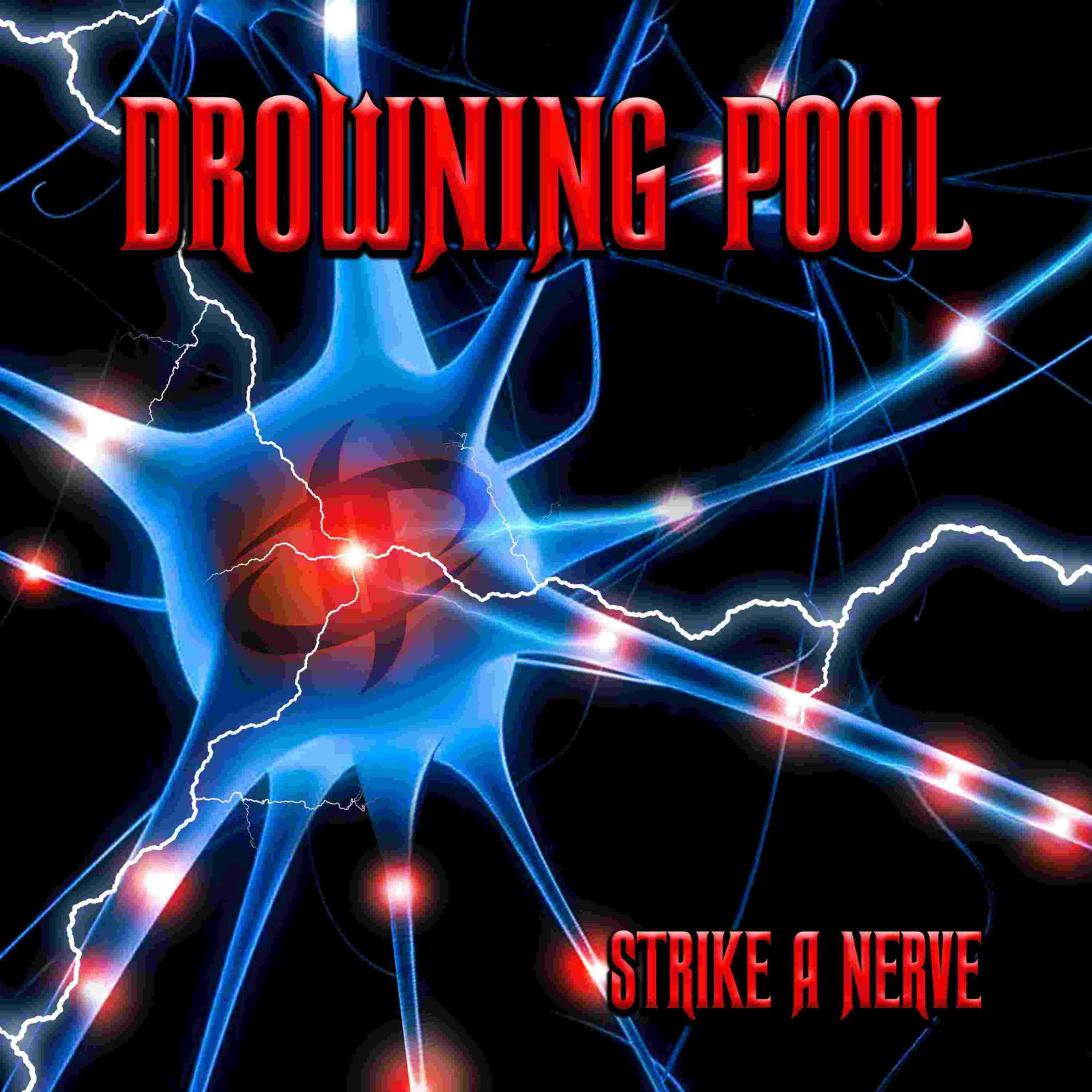 Drowning Pool albumhoes, een neuringrafiek met bliksemschichten en de bandnaam.