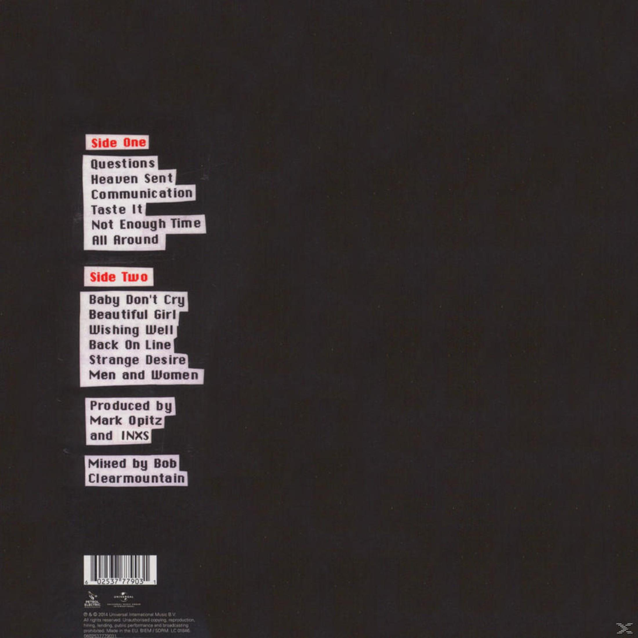 Achterkant van het album. De tracklijsten van kant één en twee worden weergegeven op een zwarte achtergrond met witte tekst.