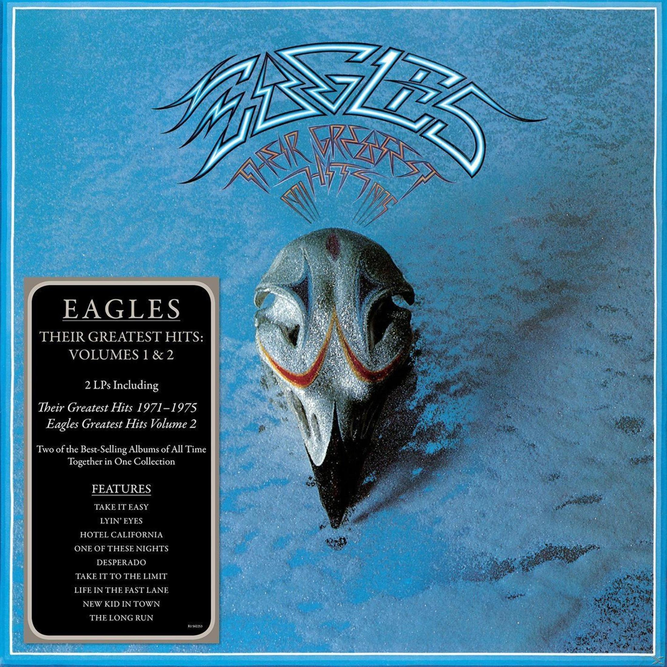 Copertina dell'album degli Eagles. Un teschio con dettagli rossi e bianchi su sfondo blu.