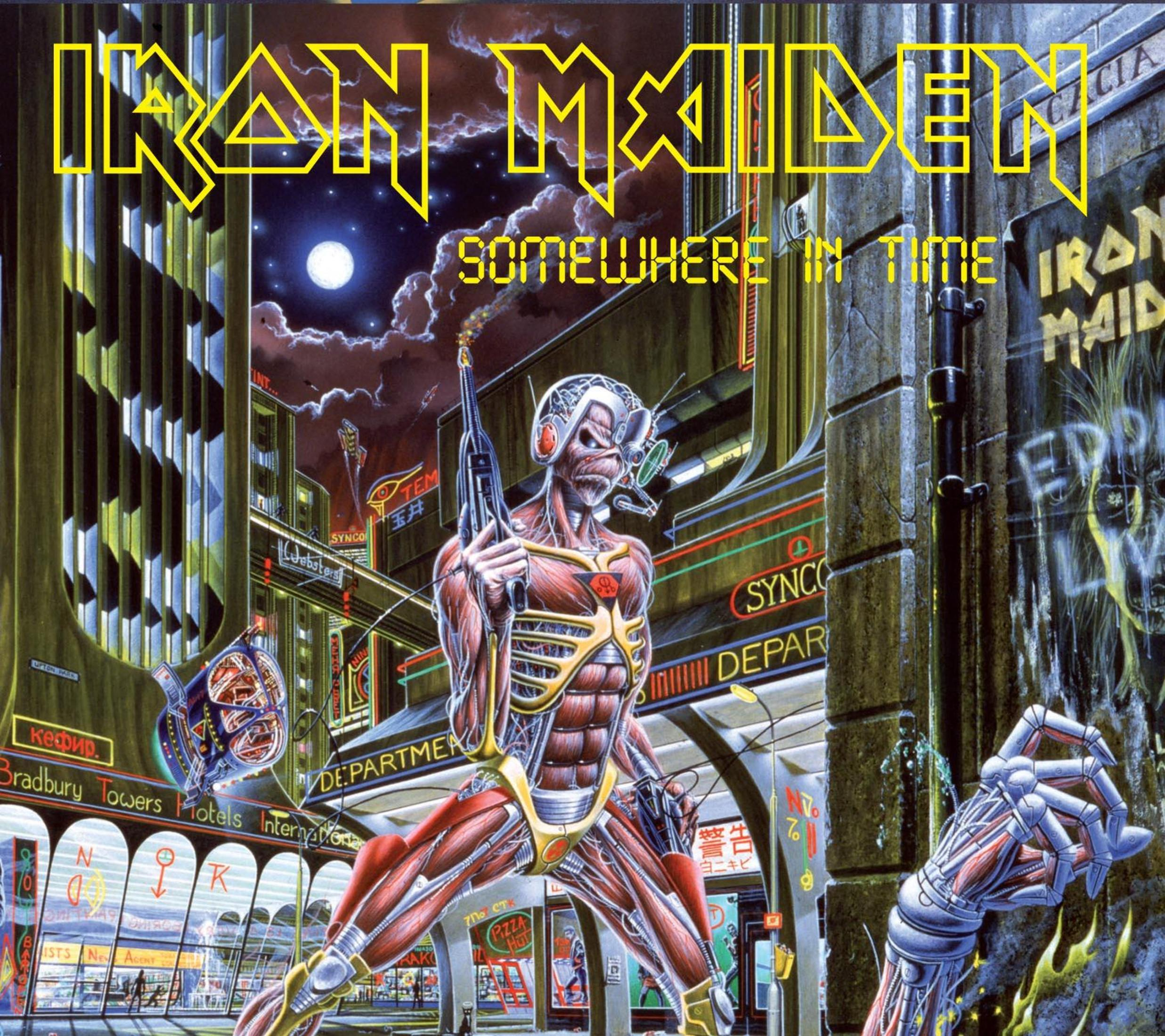 Copertina dell'album, opera d'arte degli Iron Maiden, un cyborg in una città futuristica.