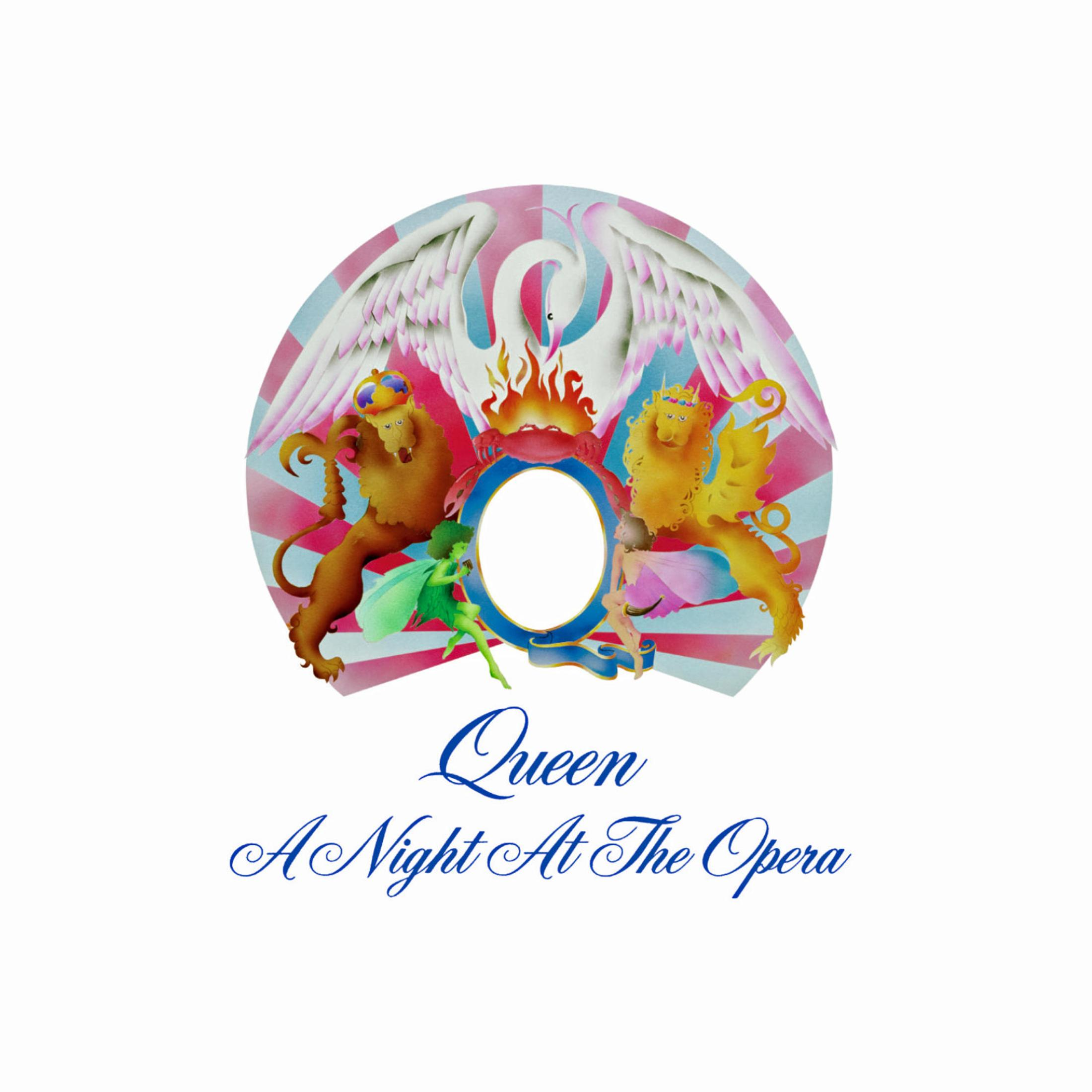 Queen albumhoes, A Night at the Opera. Embleem met kroon en leeuwen.